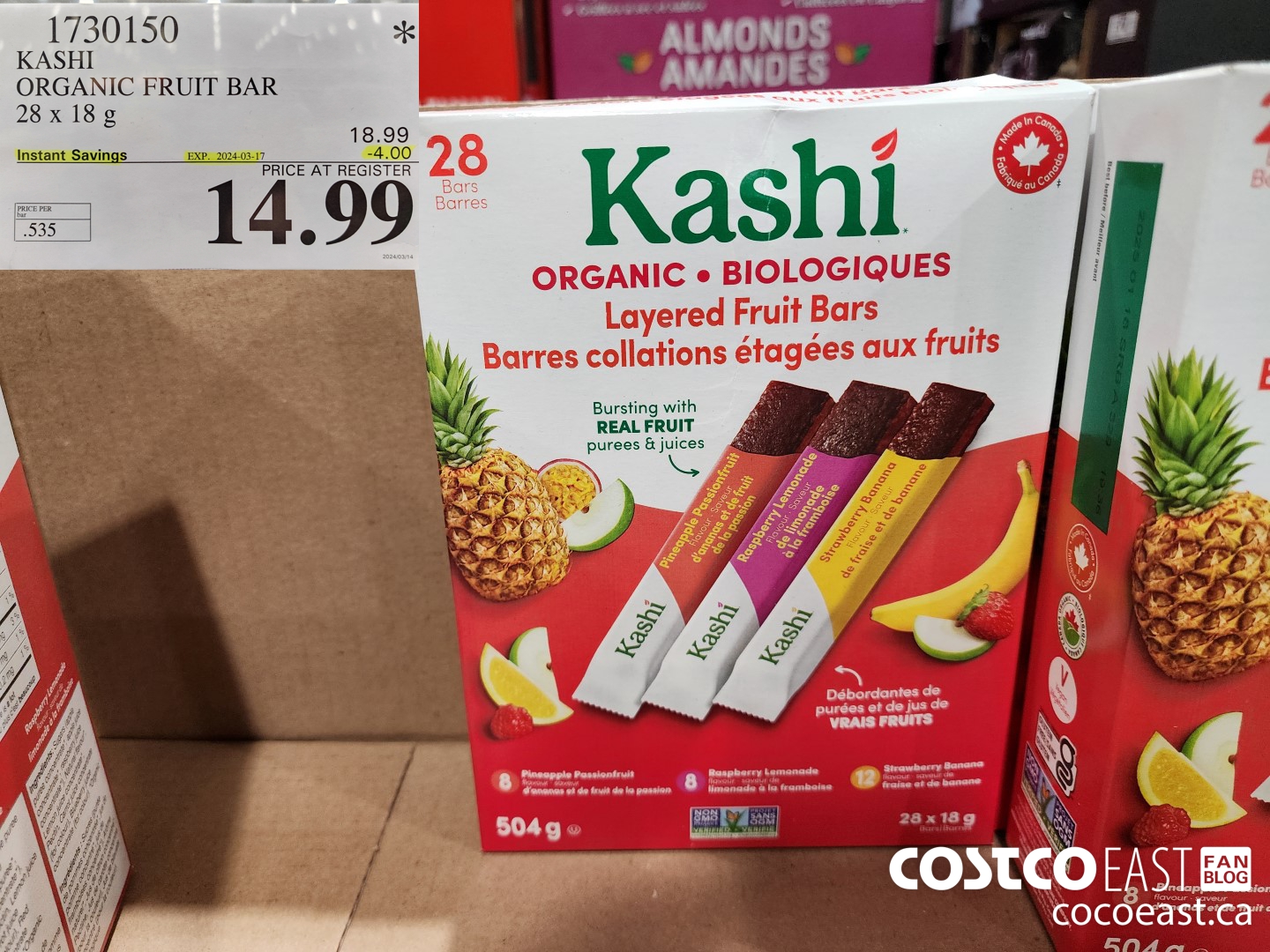 1730150 KASHI ORGANIC FRUIT BAR 28 x 18g ($4.00 INSTANT SAVINGS EXPIRES ON 2024-03-17) $14.99