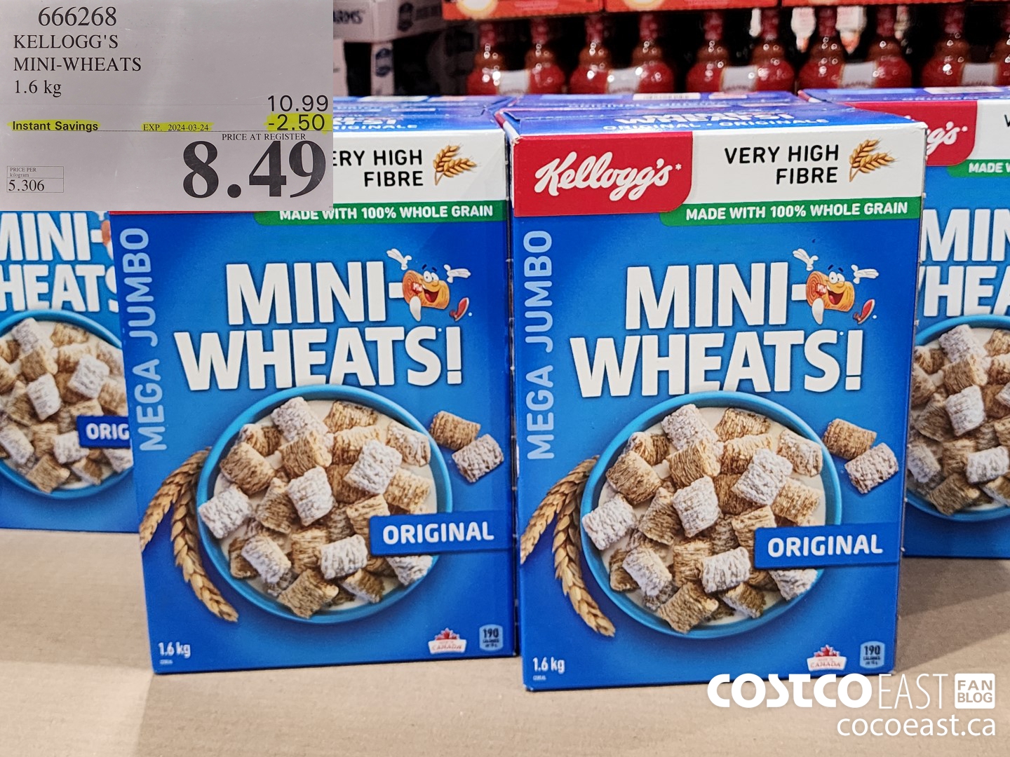 666268 KELLOGG'S MINI-WHEATS 1.6 KG ($2.50 INSTANT SAVINGS EXPIRES ON 2024-03-24) $8.49