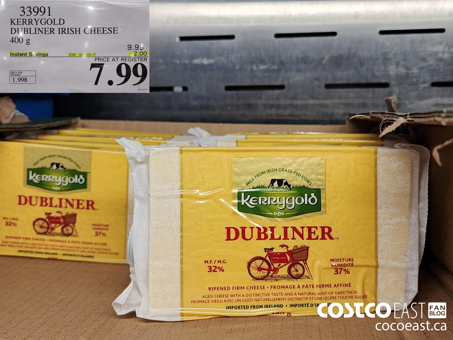 33991 KERRYGOLD DUBLINER IRISH CHEESE 400 g ($2.00 INSTANT SAVINGS EXPIRES ON 2024-03-17) $7.99