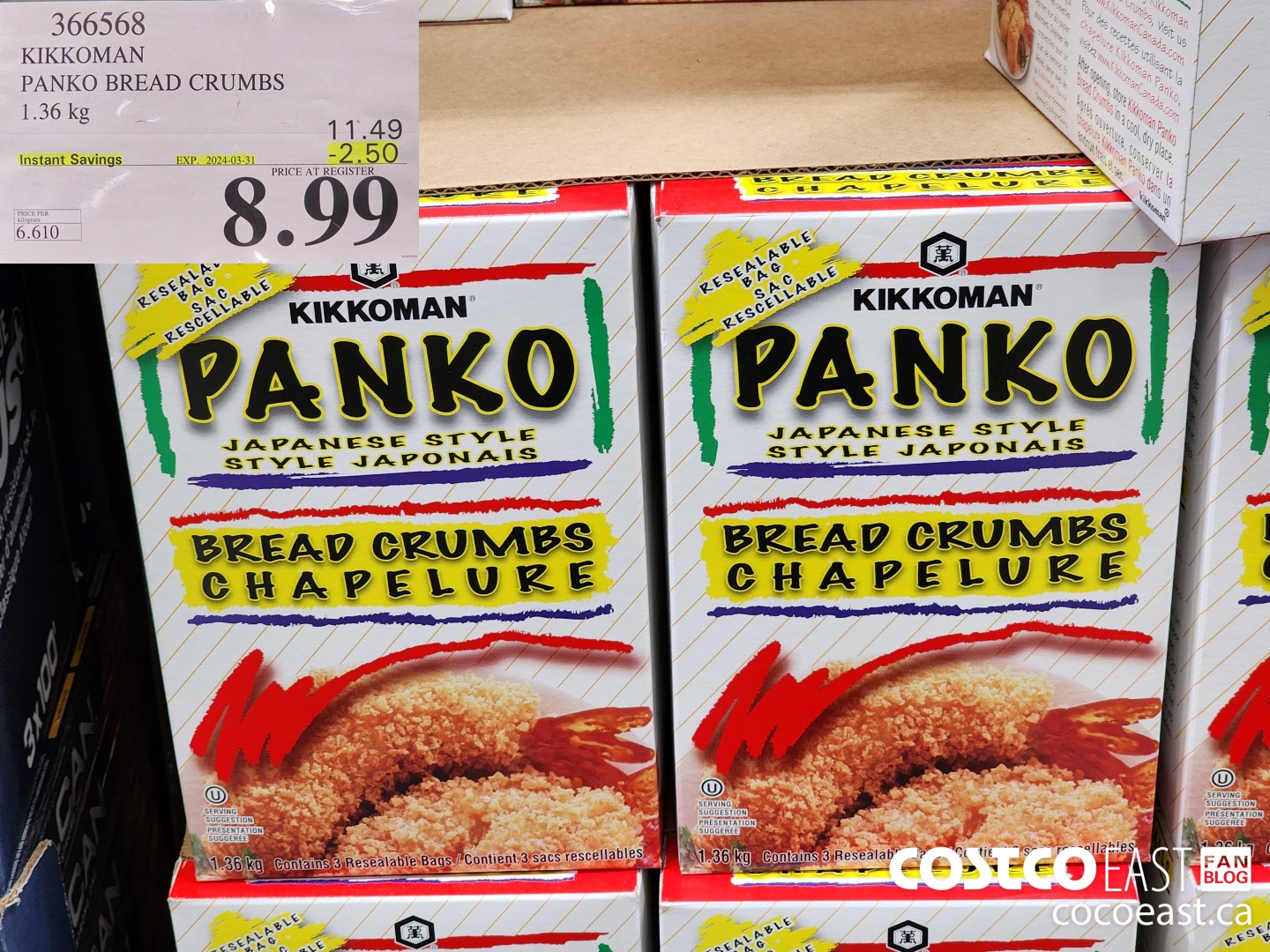 366568 KIKKOMAN PANKO BREAD CRUMBS 1.36 KG ($2.50 INSTANT SAVINGS EXPIRES ON 2024-03-31) $8.99