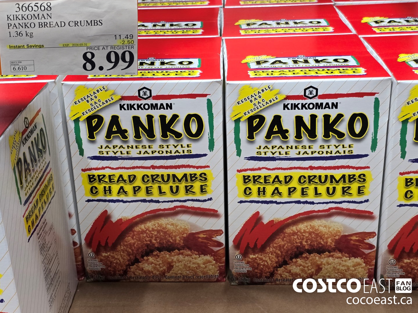 366568 KIKKOMAN PANKO BREAD CRUMBS 1.36 KG ($2.50 INSTANT SAVINGS EXPIRES ON 2024-03-31) $8.99