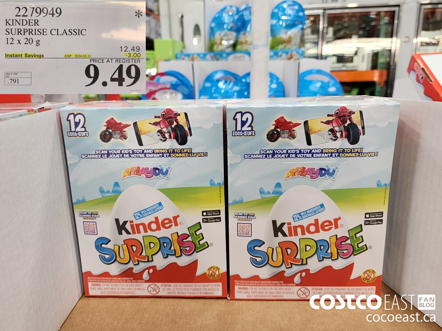 2279949 KINDER SURPRISE CLASSIC 12 X 20 G ($3.00 INSTANT SAVINGS EXPIRES ON 2024-03-31) $9.49