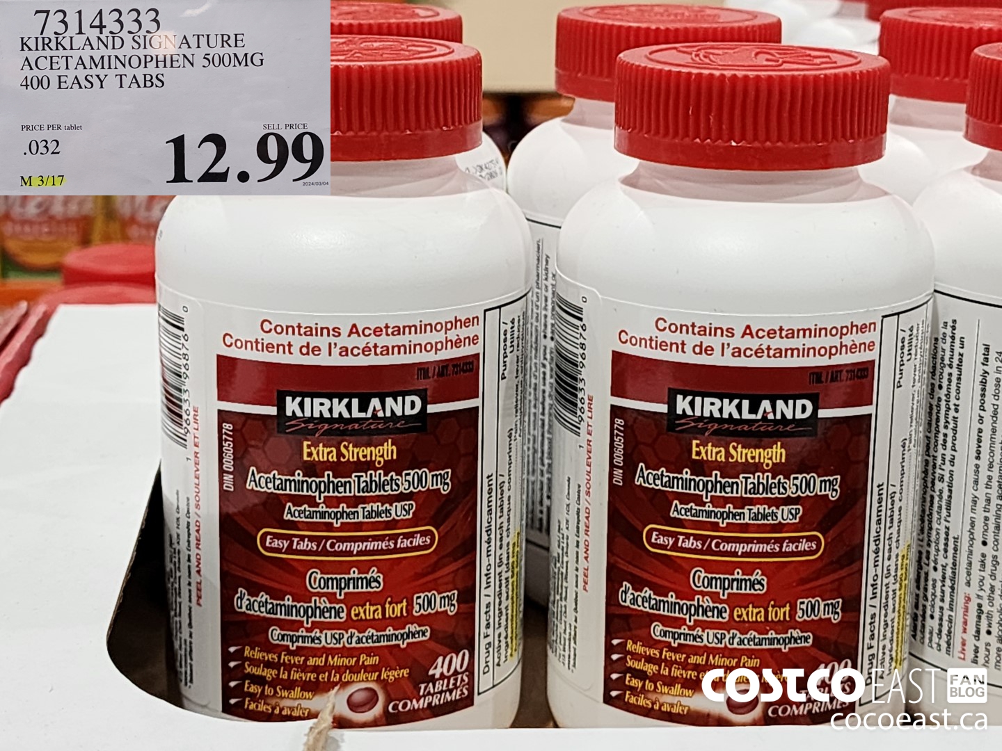 7314333 KIRKLAND SIGNATURE ACETAMINOPHEN S00MG 400 EASY TABS $12.99