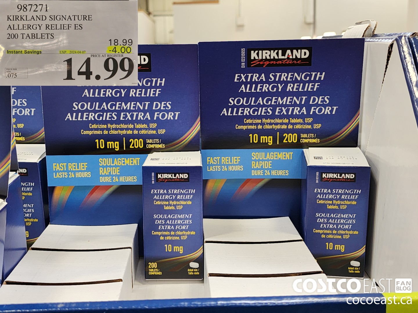 987271 KIRKLAND SIGNATURE ALLERGY RELIEF ES 200 TABLETS ($4.00 INSTANT SAVINGS EXPIRES ON 2024-04-07) $14.99