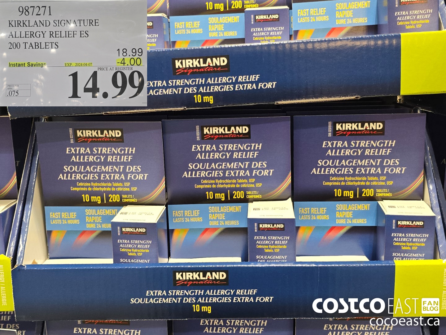 987271 KIRKLAND SIGNATURE ALLERGY RELIEF ES 200 TABLETS ($4.00 INSTANT SAVINGS EXPIRES ON 2024-04-07) $14.99