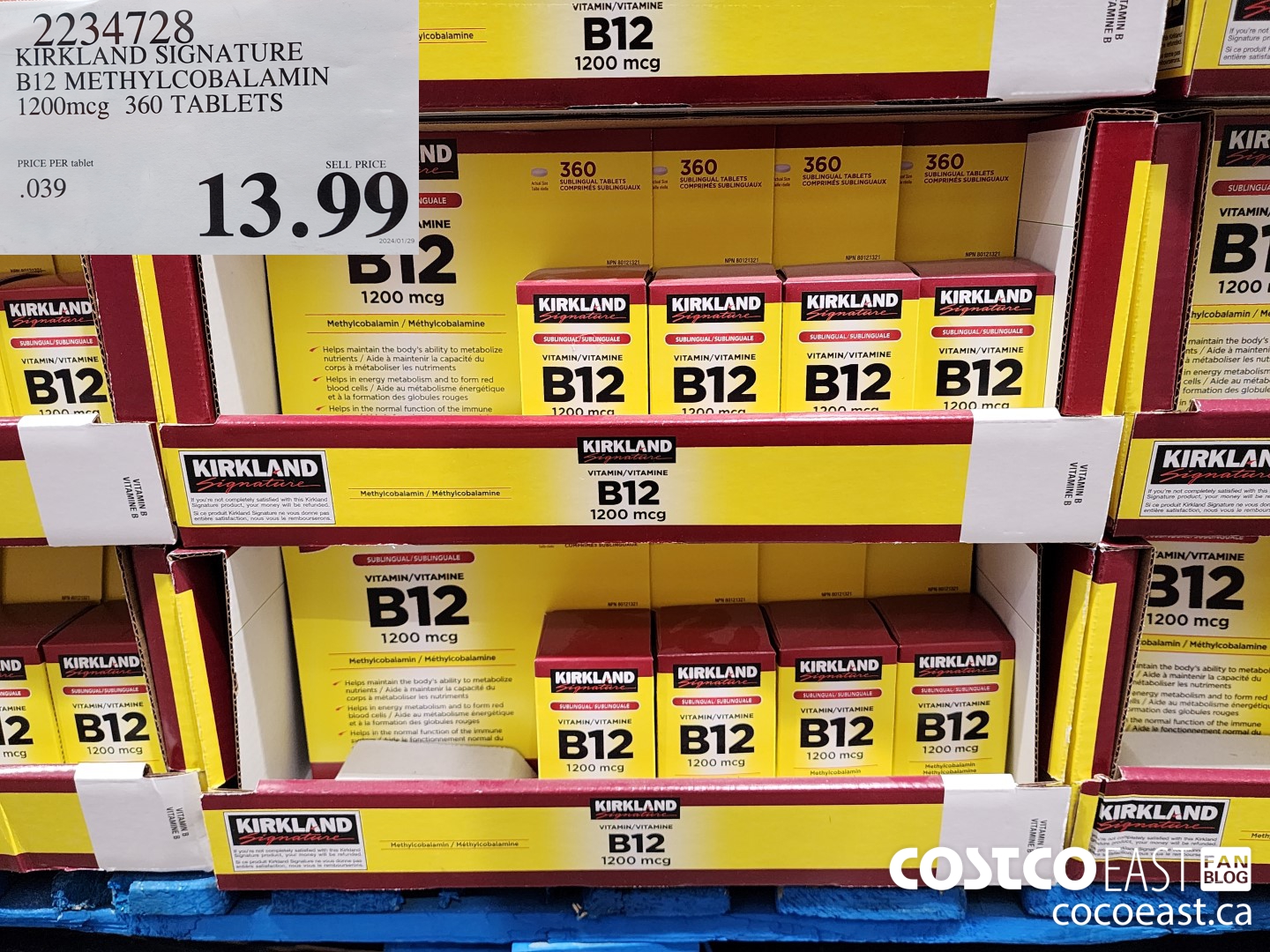 2234728 KIRKLAND SIGNATURE B12 METHYLCOBALAMIN 1200mcg 360 TABLETS $13.99