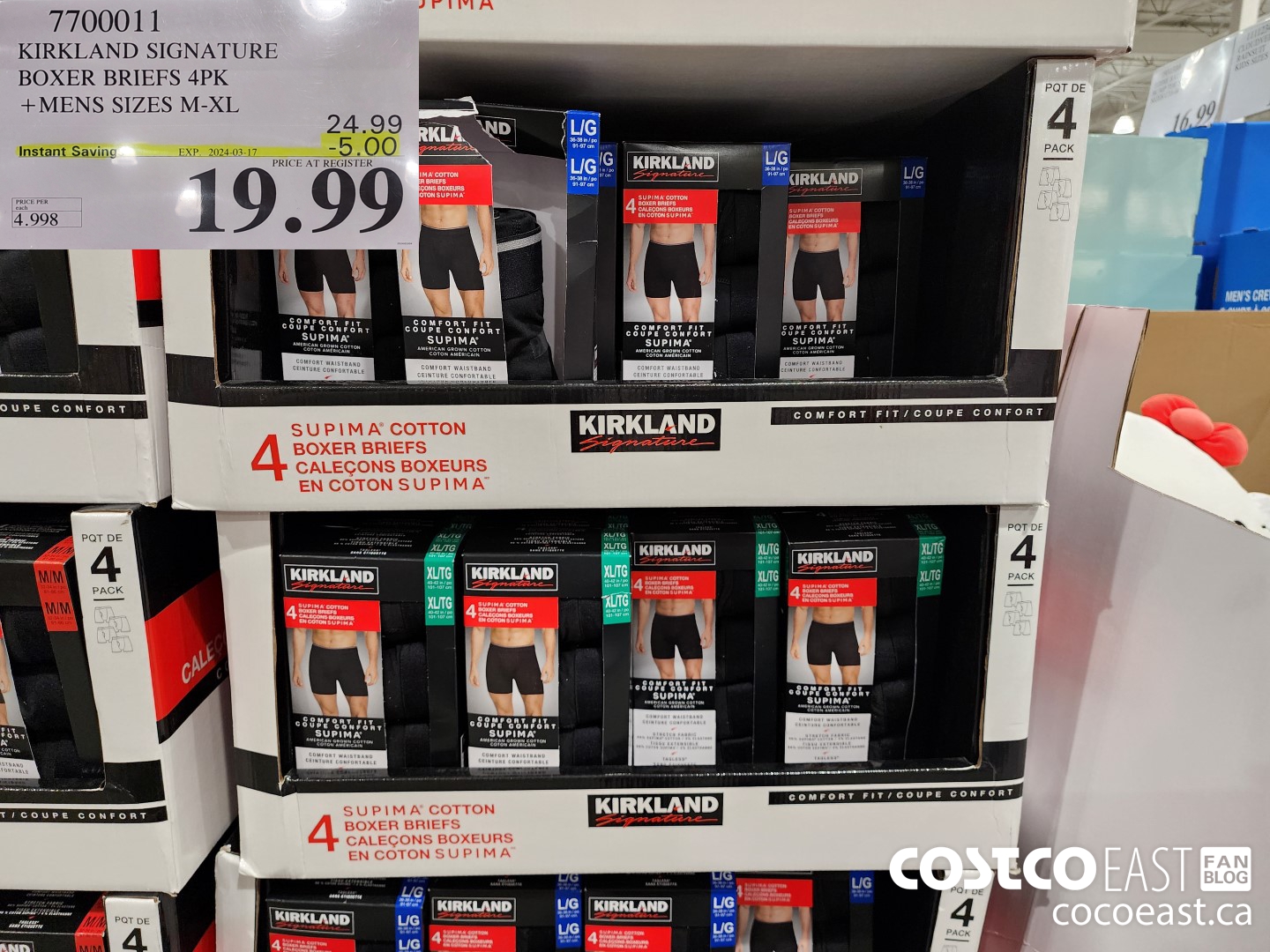 7700011 KIRKLAND SIGNATURE BOXER BRIEFS 4PK +MENS SIZES M-XL ($5.00 INSTANT SAVINGS EXPIRES ON 2024-03-17) $19.99