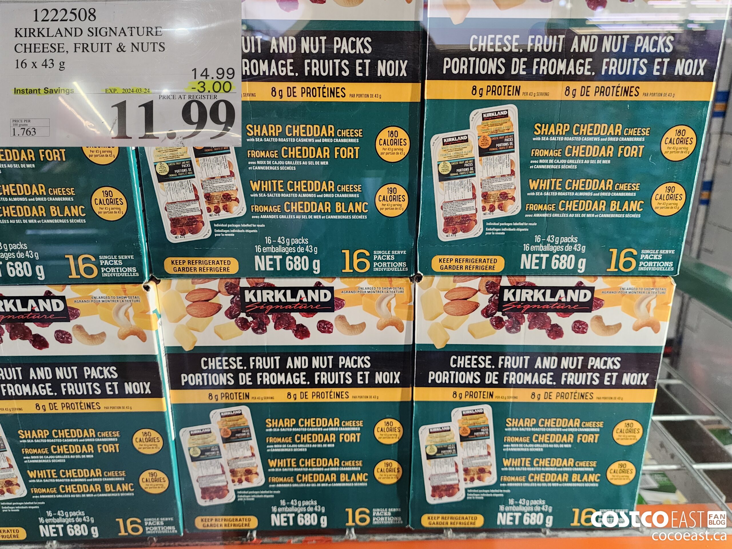 1222508 KIRKLAND SIGNATURE CHEESE, FRUIT & NUTS 16 x 43 g ($3.00 INSTANT SAVINGS EXPIRES ON 2024-03-24) $11.99
