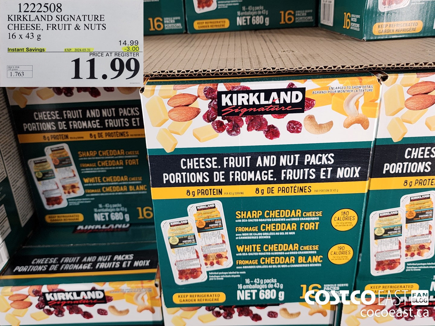 1222508 KIRKLAND SIGNATURE CHEESE, FRUIT & NUTS 16 x 43 g ($3.00 INSTANT SAVINGS EXPIRES ON 2024-03-31) $11.99