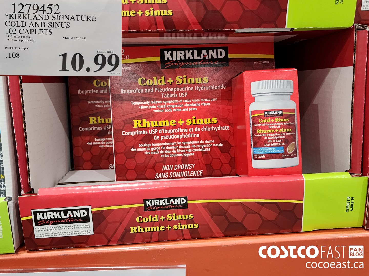 1279452 KIRKLAND SIGNATURE COLD AND SINUS 102 CAPLETS $10.99