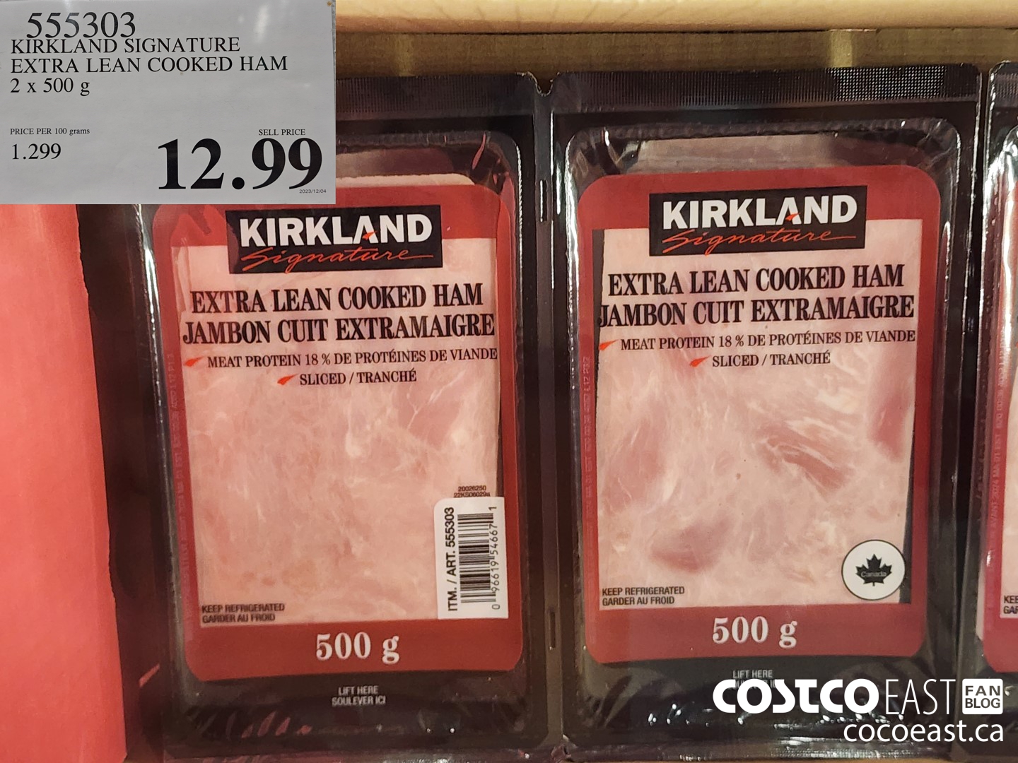 555303 KIRKLAND SIGNATURE EXTRA LEAN COOKED HAM 2 X 500G $12.99
