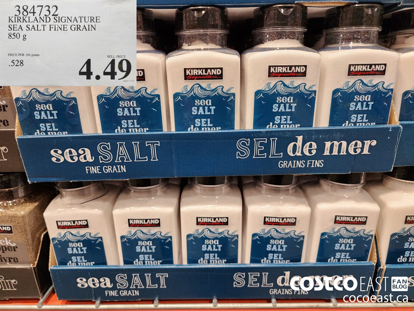 384732 KIRKLAND SIGNATURE FINE GRAIN SEA SALT 850 G $4.49