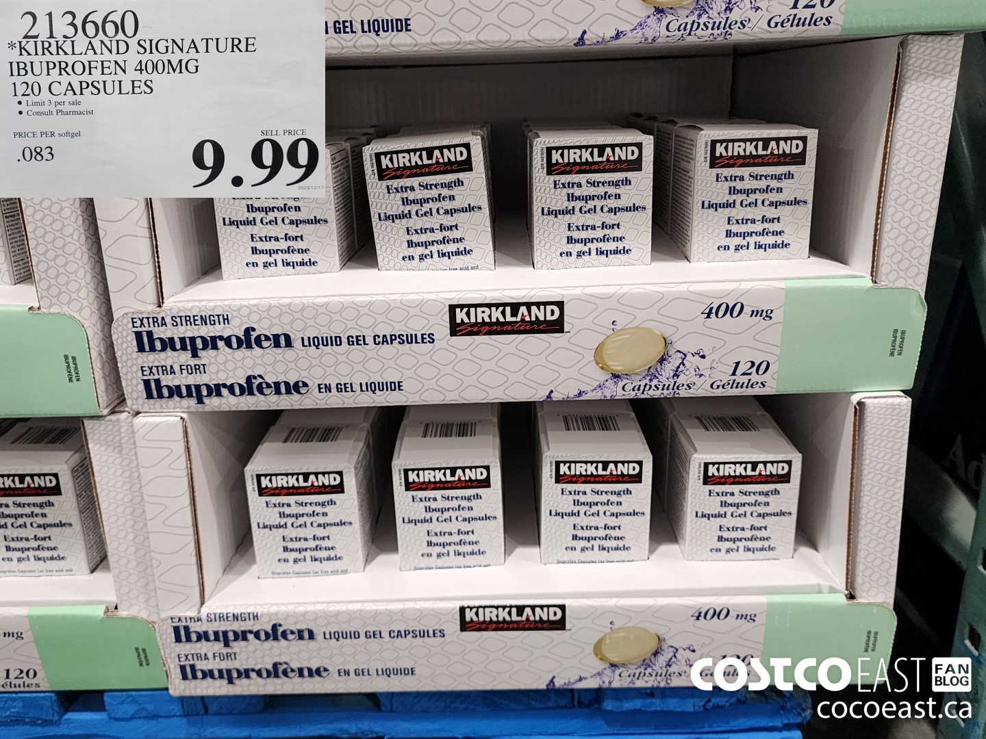 213660 *KIRKLAND SIGNATURE IBUPROFEN 400MG 120 CAPSULES $9.99