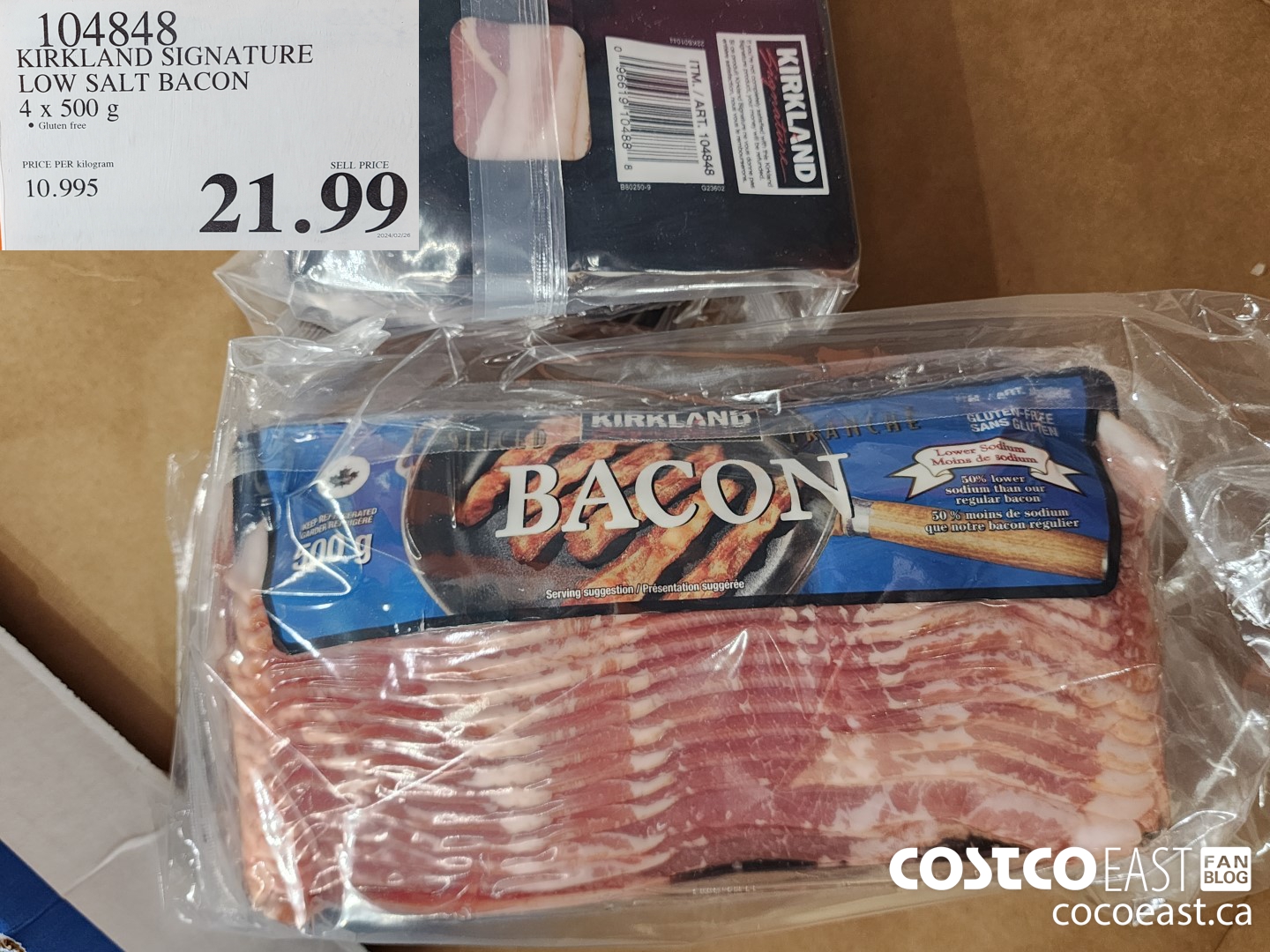 104848 KIRKLAND SIGNATURE LOW SALT BACON 4 x 500 g $21.99