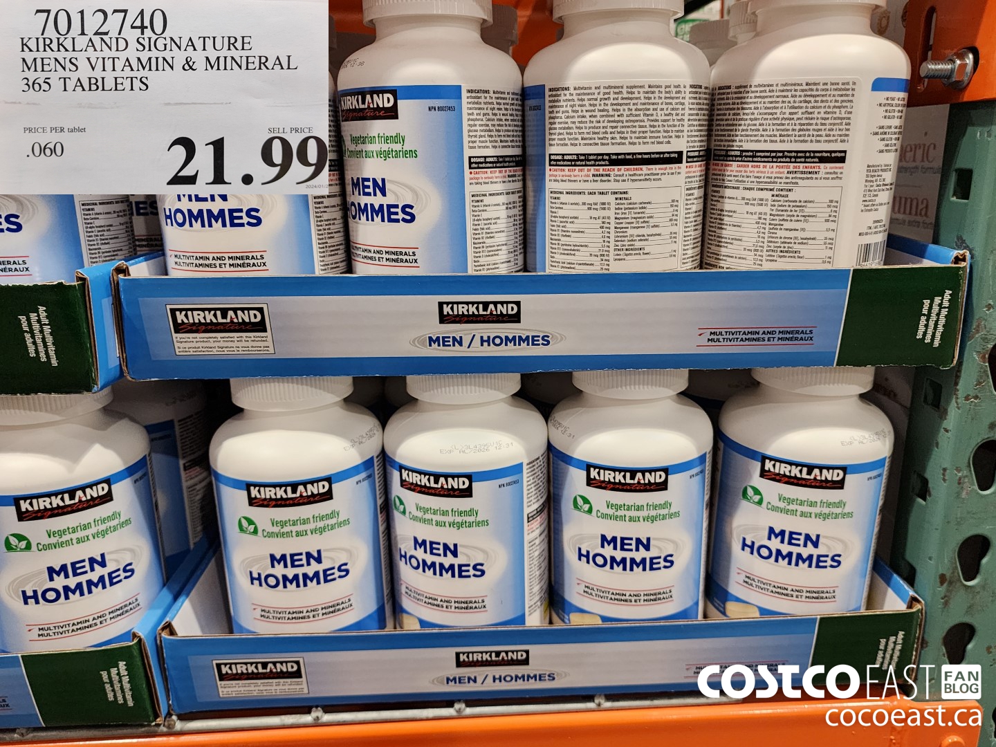 7012740 KIRKLAND SIGNATURE MENS VITAMIN & MINERAL 365 TABLETS $21.99