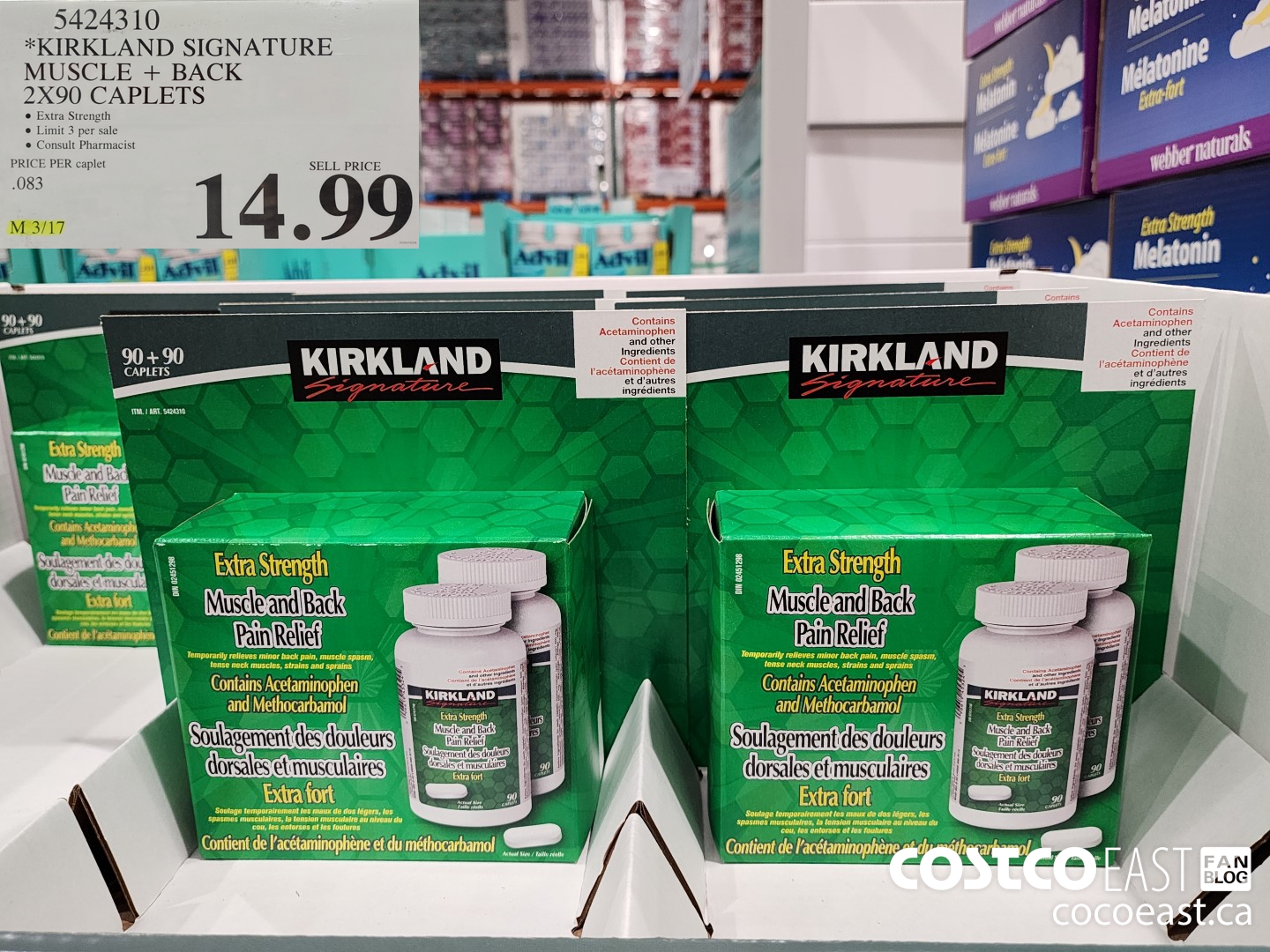 5424310 KIRKLAND SIGNATURE MUSCLE + BACK PAIN 2 X 90 CAPLETS $14.99
