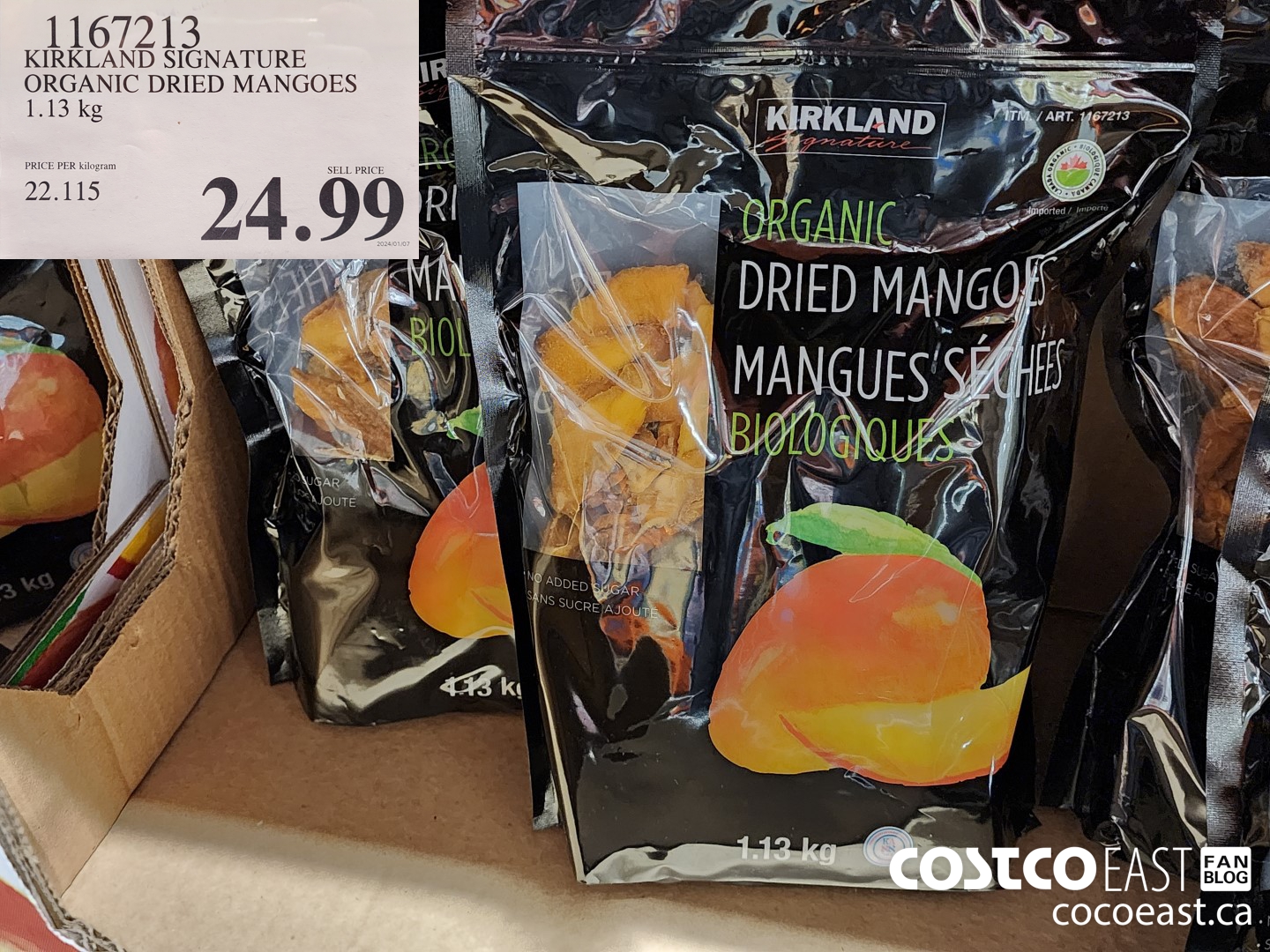 1167213 KIRKLAND SIGNATURE ORGANIC DRIED MANGOES 1.13 KG $24.99