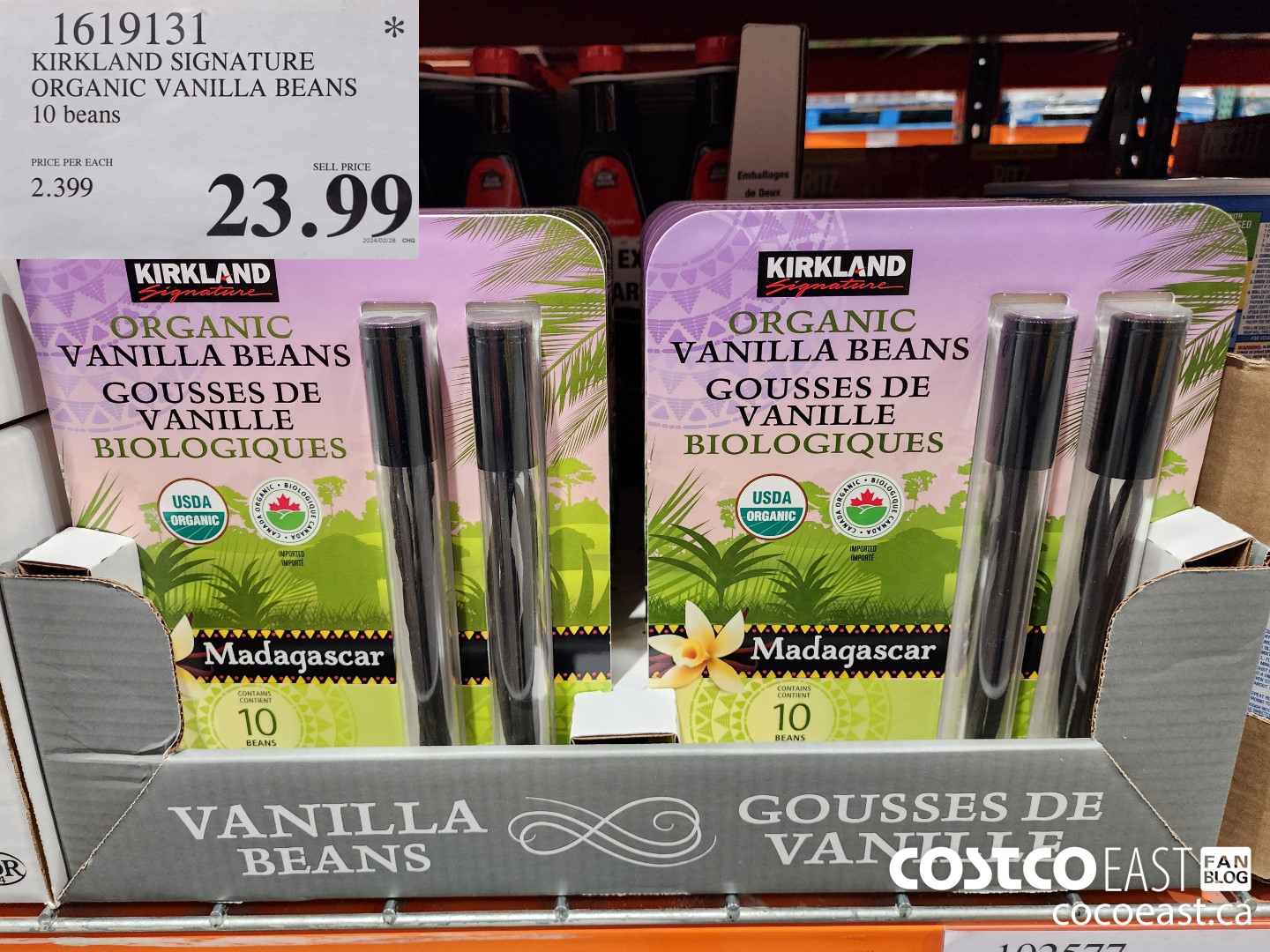1619131 KIRKLAND SIGNATURE ORGANIC VANILLA BEANS 10 Beans $23.99