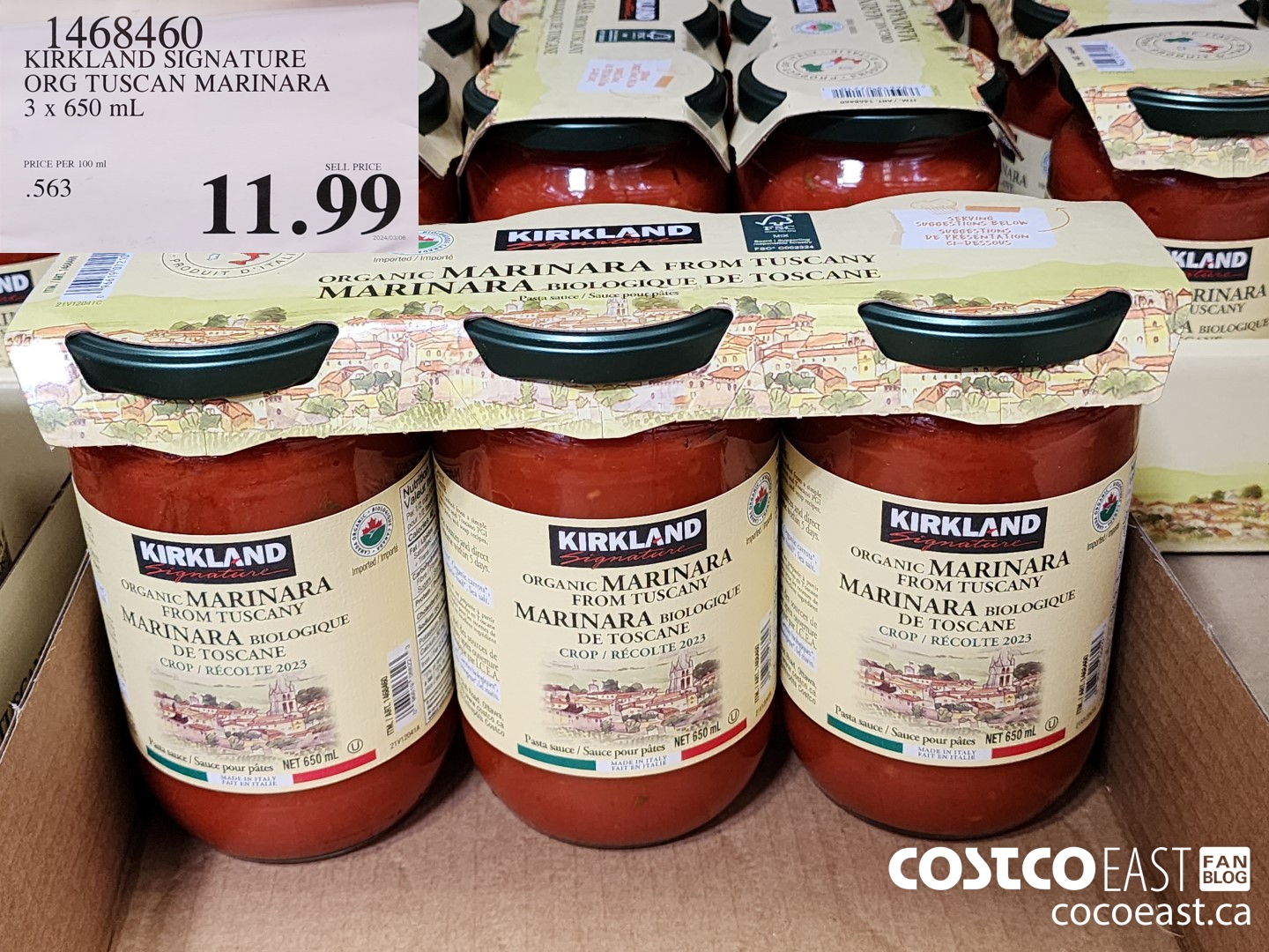1468460 KIRKLAND SIGNATURE ORG TUSCAN MARINARA 3 x 650 mL $11.99