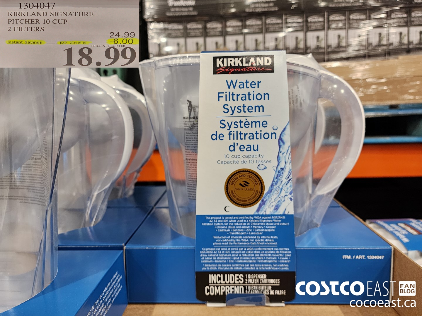 1304047 KIRKLAND SIGNATURE PITCHER 10 CUP 2 FILTERS ($6.00 INSTANT SAVINGS EXPIRES ON 2024-03-10) $18.99