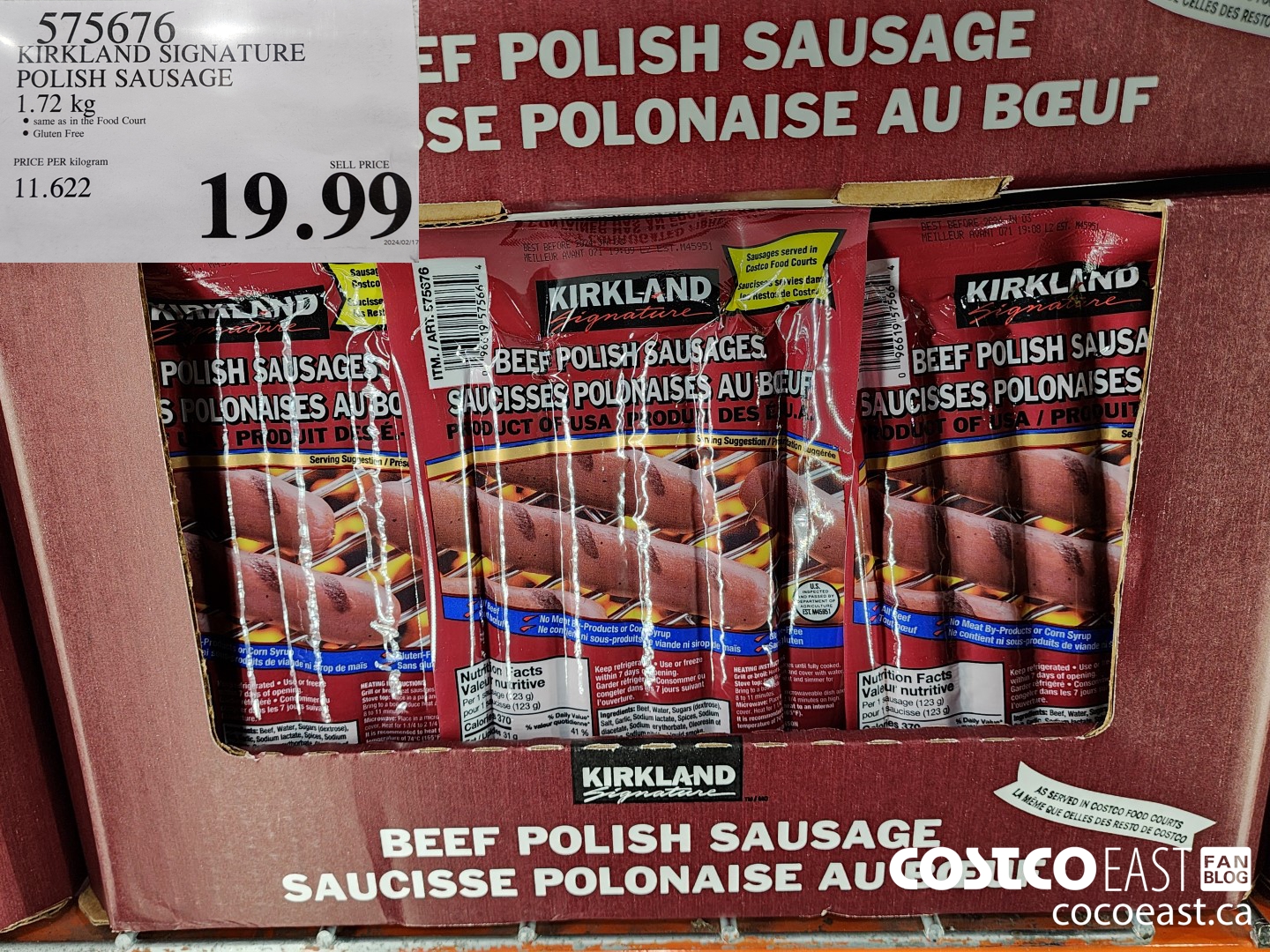 575676 KIRKLAND SIGNATURE POLISH SAUSAGE 1.72 KG $19.99