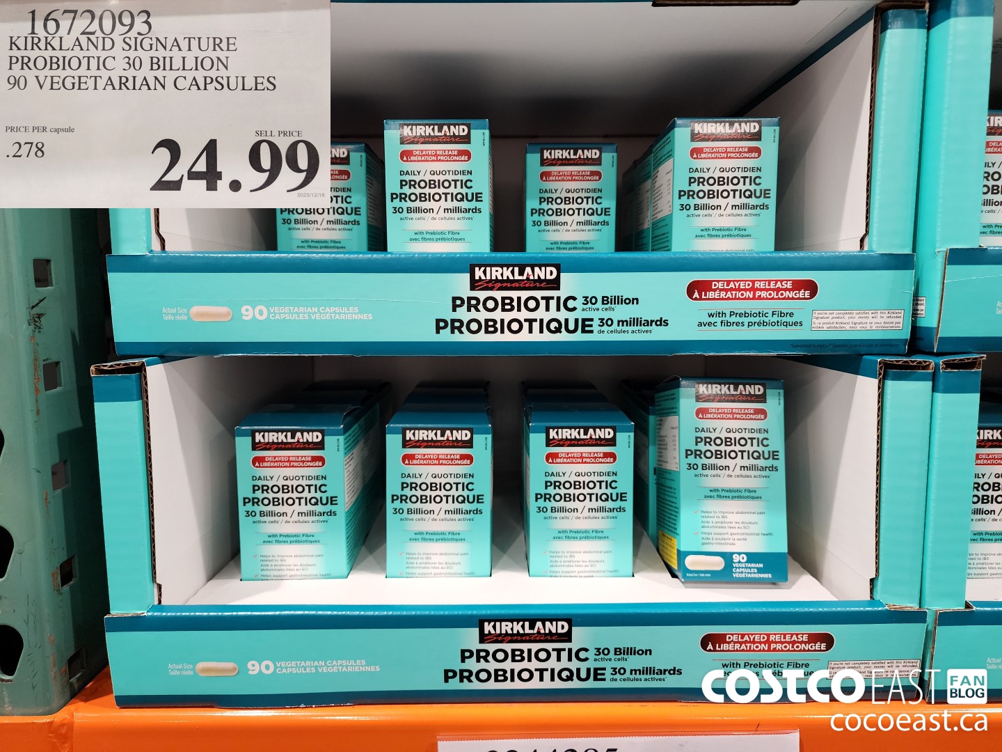 1672093 KIRKLAND SIGNATURE PROBIOTIC 30 BILLION 90 VEGETARIAN CAPSULES $24.99