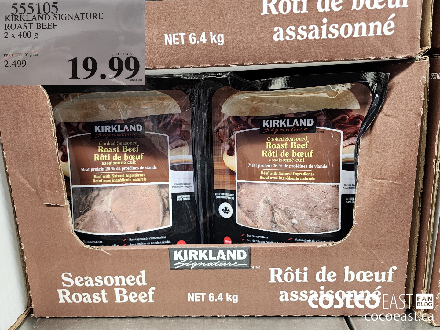 555105 KIRKLAND SIGNATURE ROAST BEEF 2 X 400 G $19.99