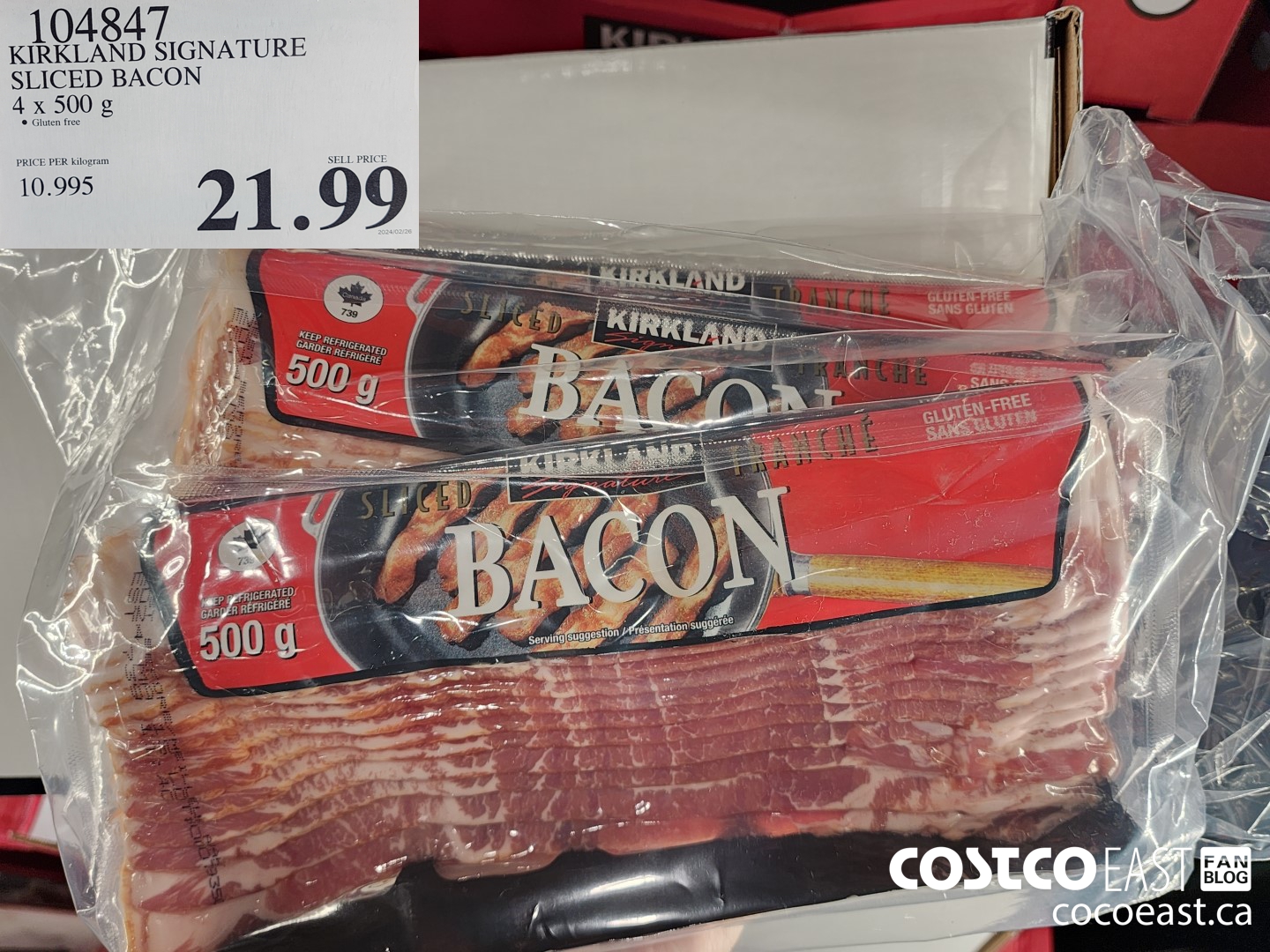 104847 KIRKLAND SIGNATURE SLICED BACON 4 X 500 G $21.99
