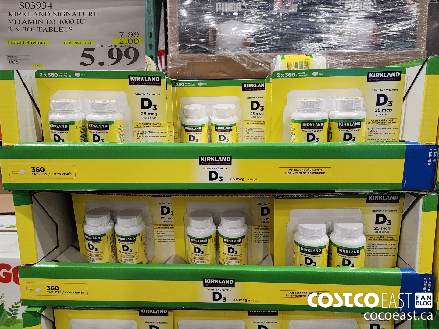 803934 KIRKLAND SIGNATURE VITAMIN D3 1000 IU 2 X 360 TABLETS ($2.00 INSTANT SAVINGS EXPIRES ON 2024-04-14) $5.99