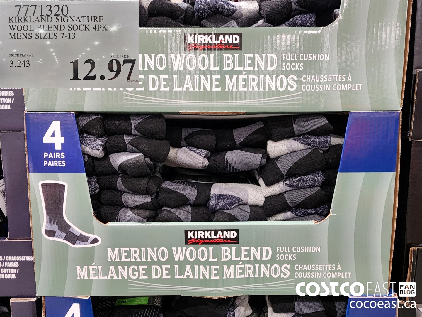 7771320 KIRKLAND SIGNATURE WOOL BLEND SOCKS 4PK MENS SIZES 7-13 $12.97