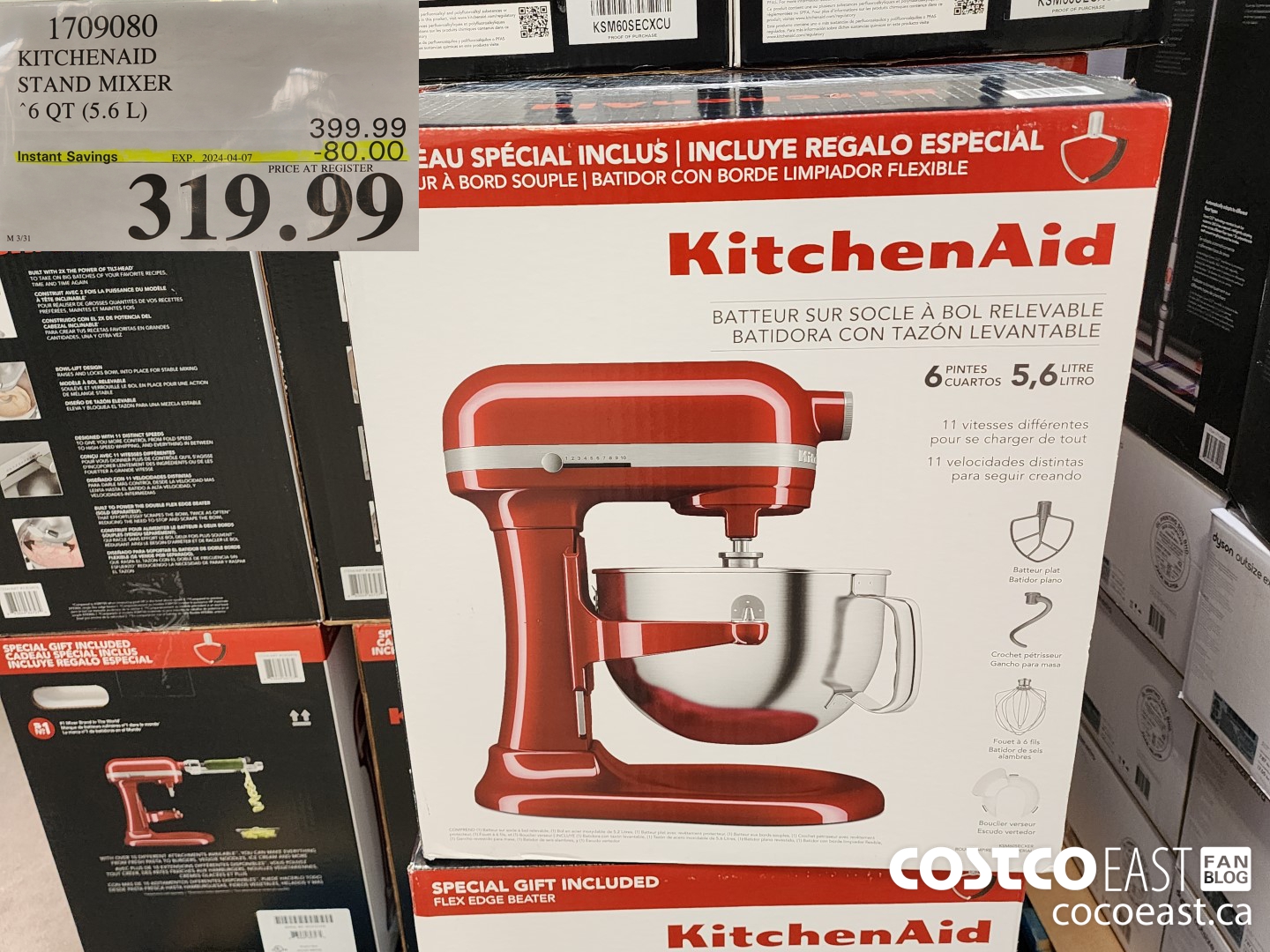 1709080 KITCHENAID STAND MIXER 6 QT (5.6 L) ($80.00 INSTANT SAVINGS EXPIRES ON 2024-04-07) $319.99