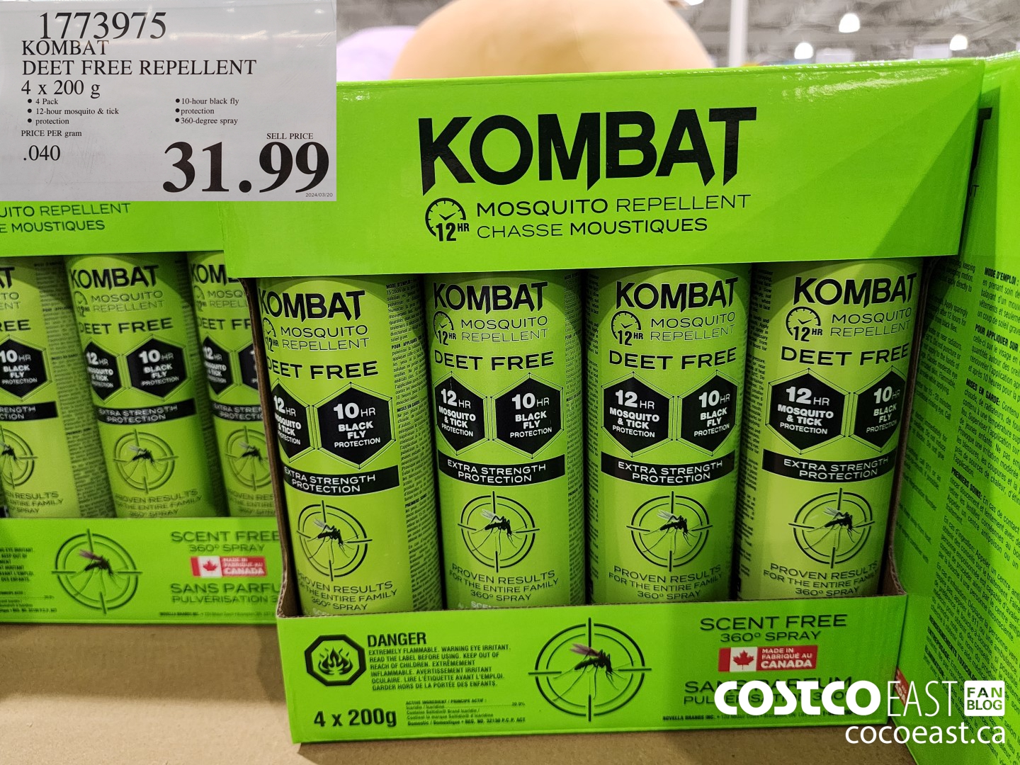 1773975 KOMBAT DEET FREE REPELLENT 4 - 200 G $31.99