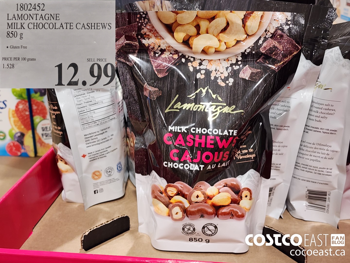 1802452 LAMONTAGNE MILK CHOCOLATE CASHEWS 850 g $12.99