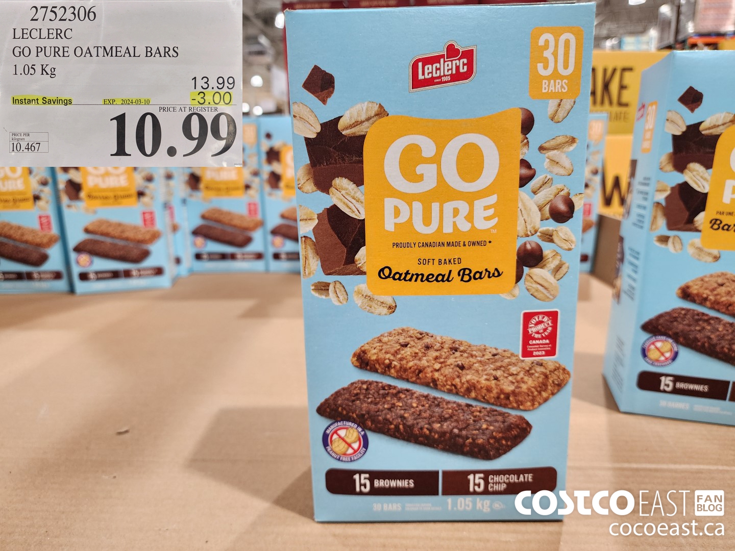 2752306 LECLERC GO PURE OATMEAL BARS 1.05 Kg ($3.00 INSTANT SAVINGS EXPIRES ON 2024-03-10) $10.99