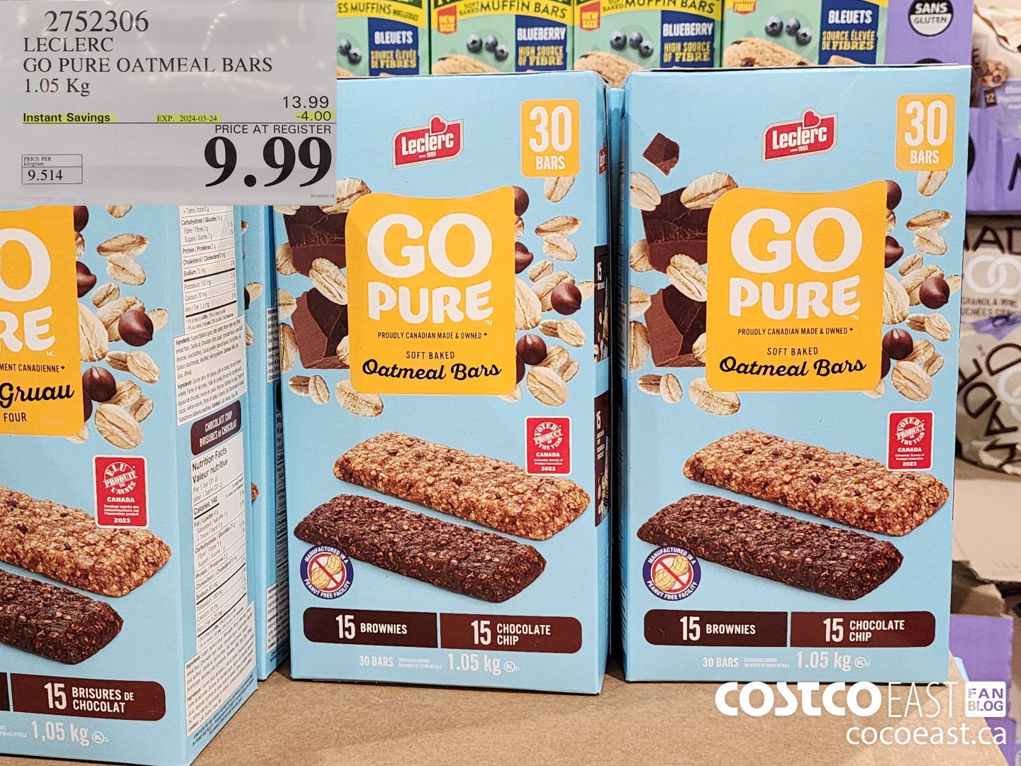 2752306 LECLERC GO PURE OATMEAL BARS 1.05 Kg ($4.00 INSTANT SAVINGS EXPIRES ON 2024-03-24) $9.99