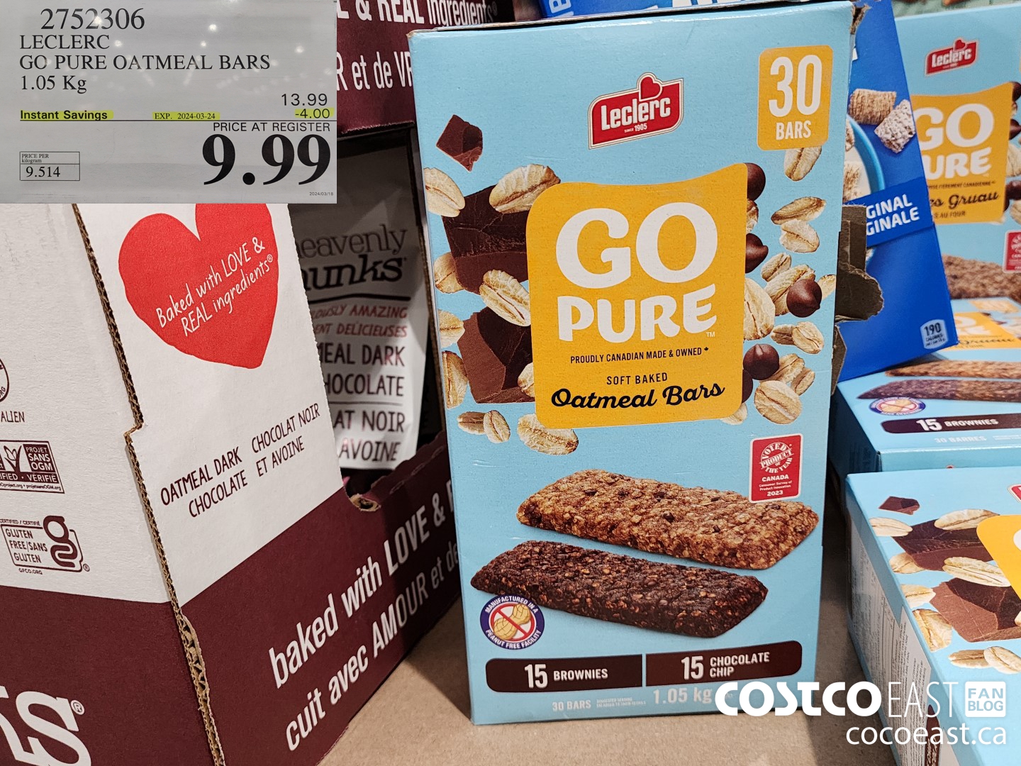 2752306 LECLERC GO PURE OATMEAL BARS 1.05 Kg ($4.00 INSTANT SAVINGS EXPIRES ON 2024-03-24) $9.99
