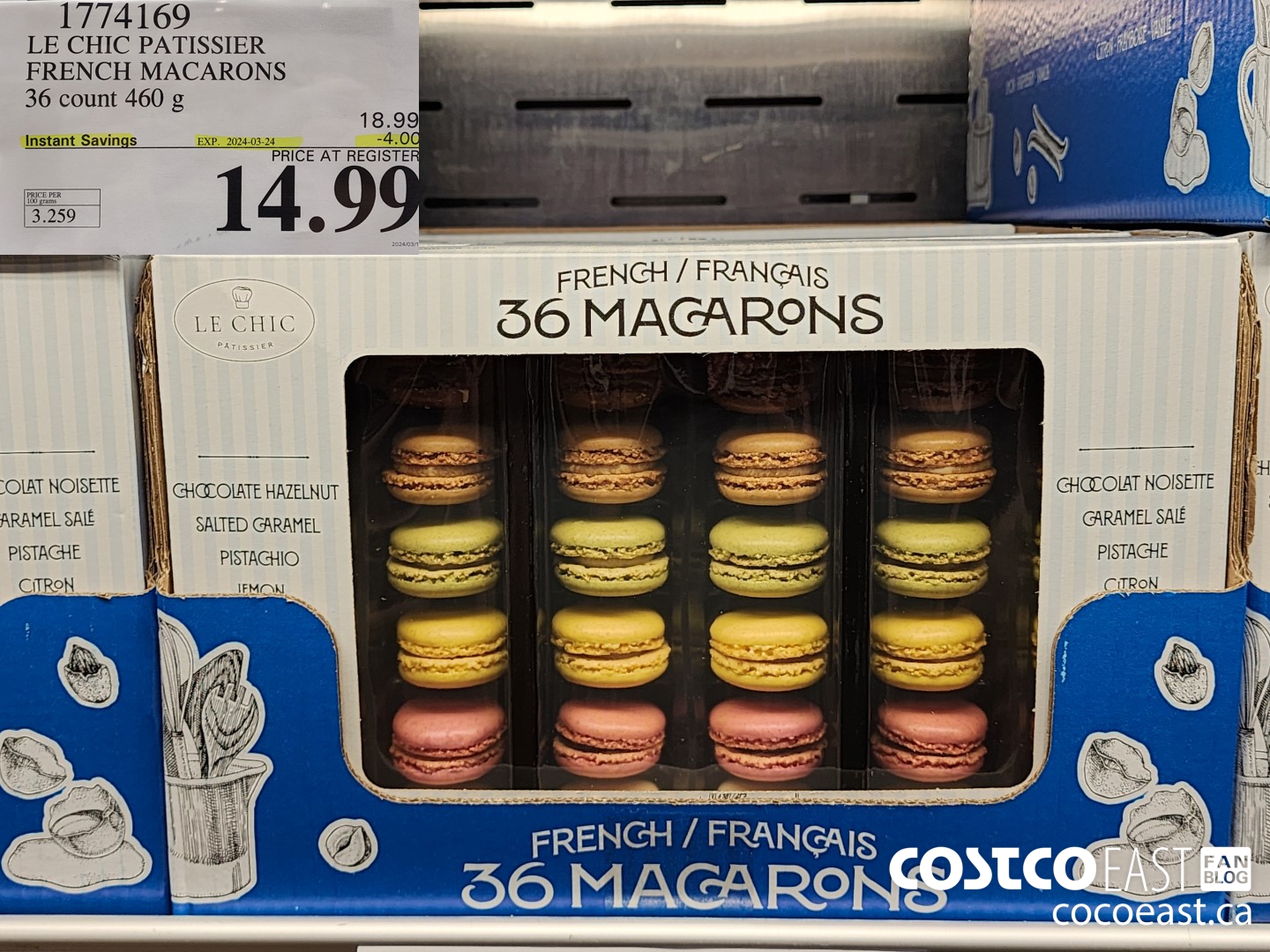1774169 LE CHIC PATISSIER FRENCH MACARONS 36 count 460 g ($4.00 INSTANT SAVINGS EXPIRES ON 2024-03-24) $14.99