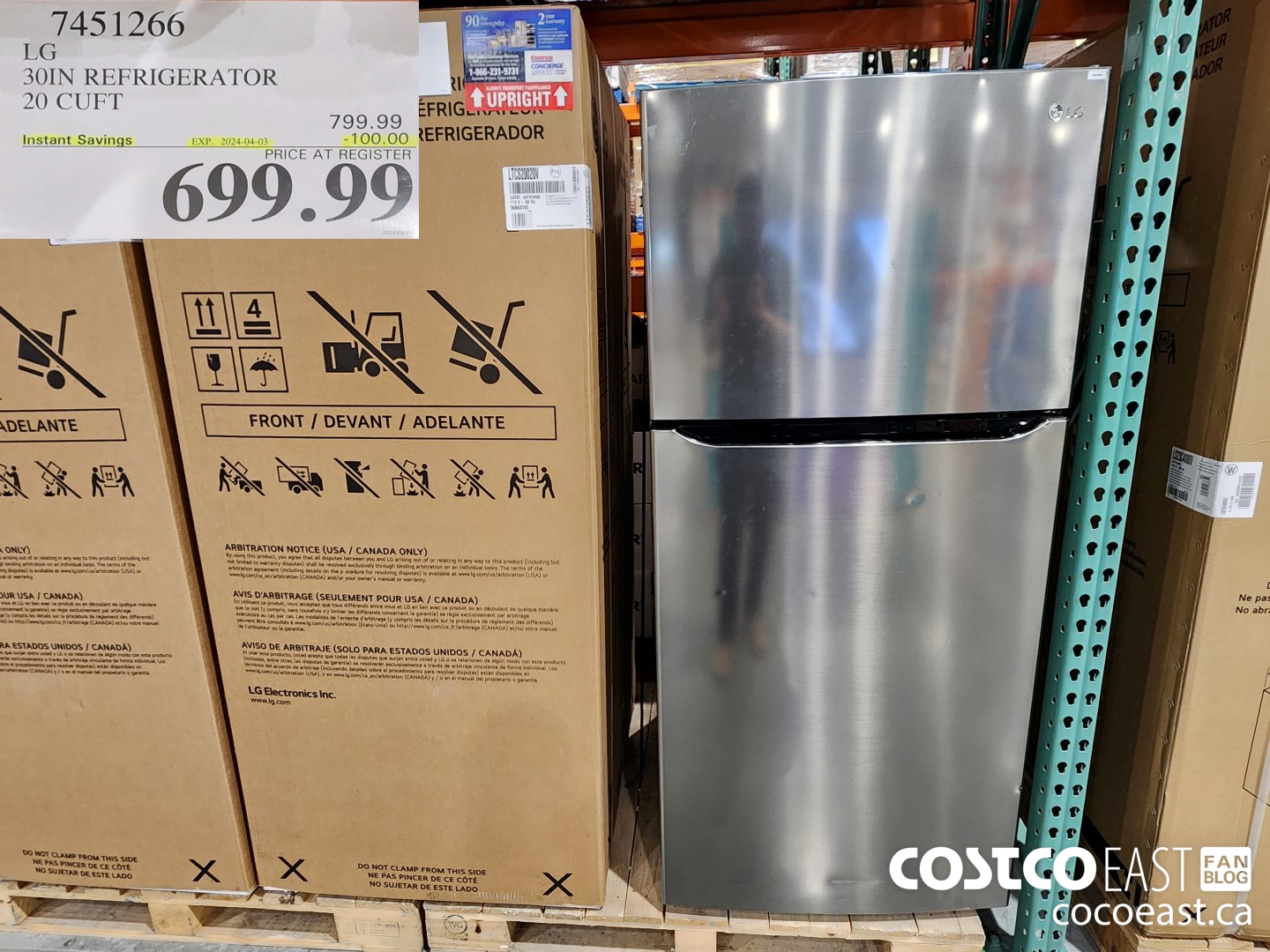 7451266 LG 30 IN. REFRIGERATOR 20 cuft ($100.00 INSTANT SAVINGS EXPIRES ON 2024-04-03) $699.99