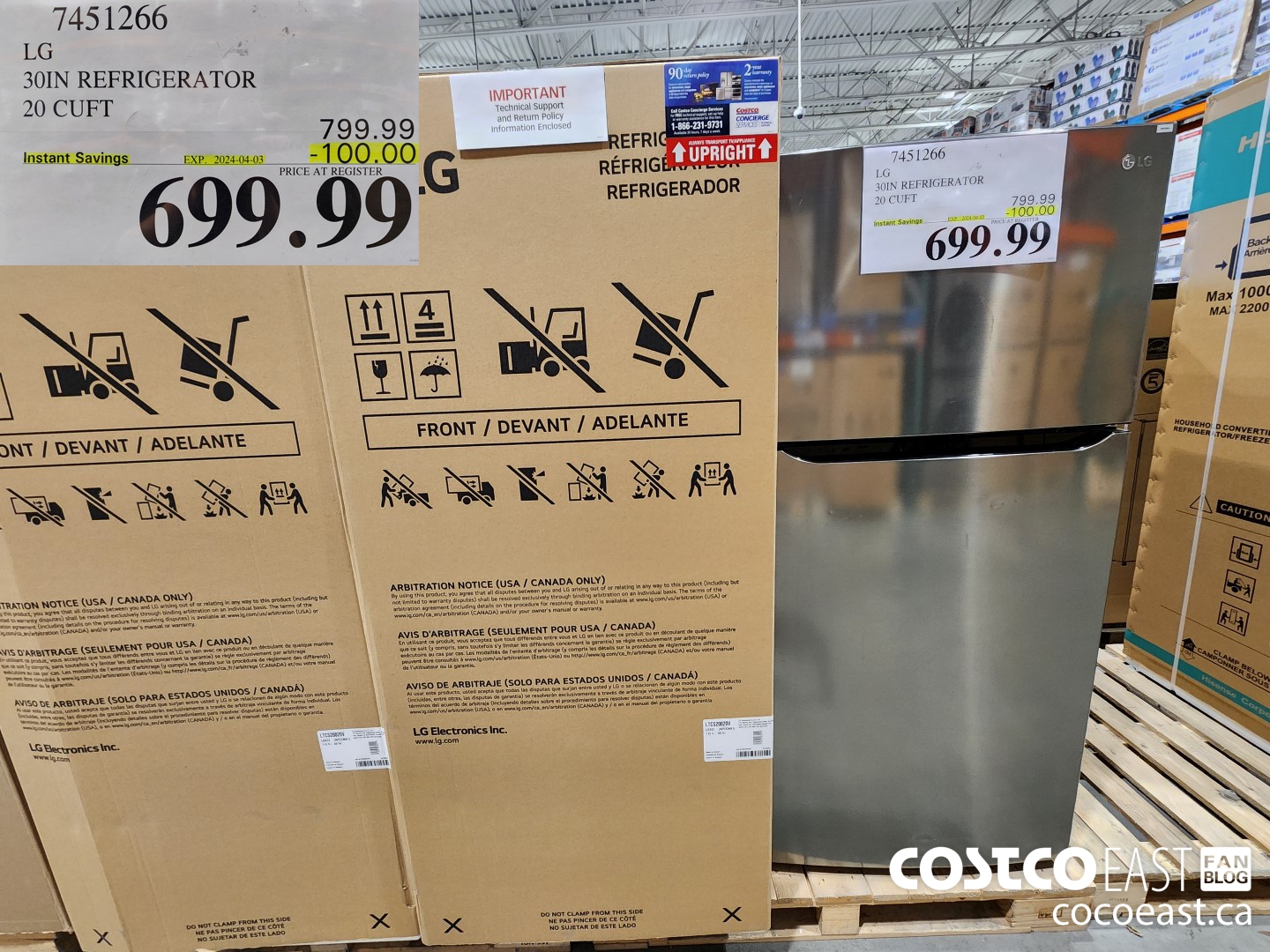 7451266 LG 30 IN. REFRIGERATOR 20 cuft ($100.00 INSTANT SAVINGS EXPIRES ON 2024-04-03) $699.99