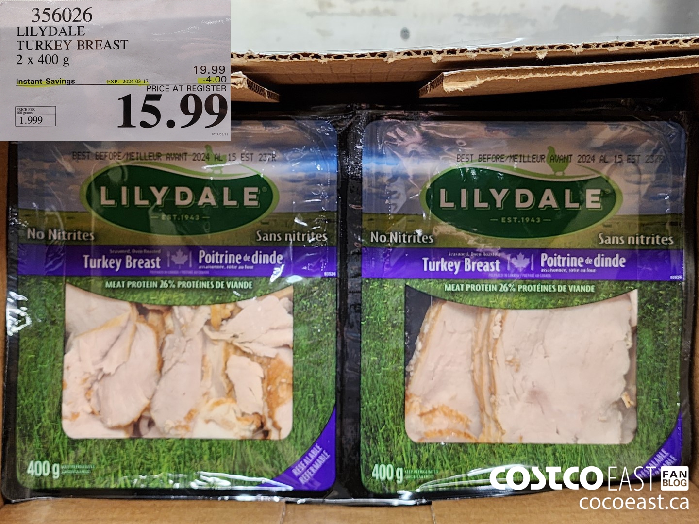 356026 LILYDALE TURKEY BREAST 2 x 400 g ($4.00 INSTANT SAVINGS EXPIRES ON 2024-03-17) $15.99