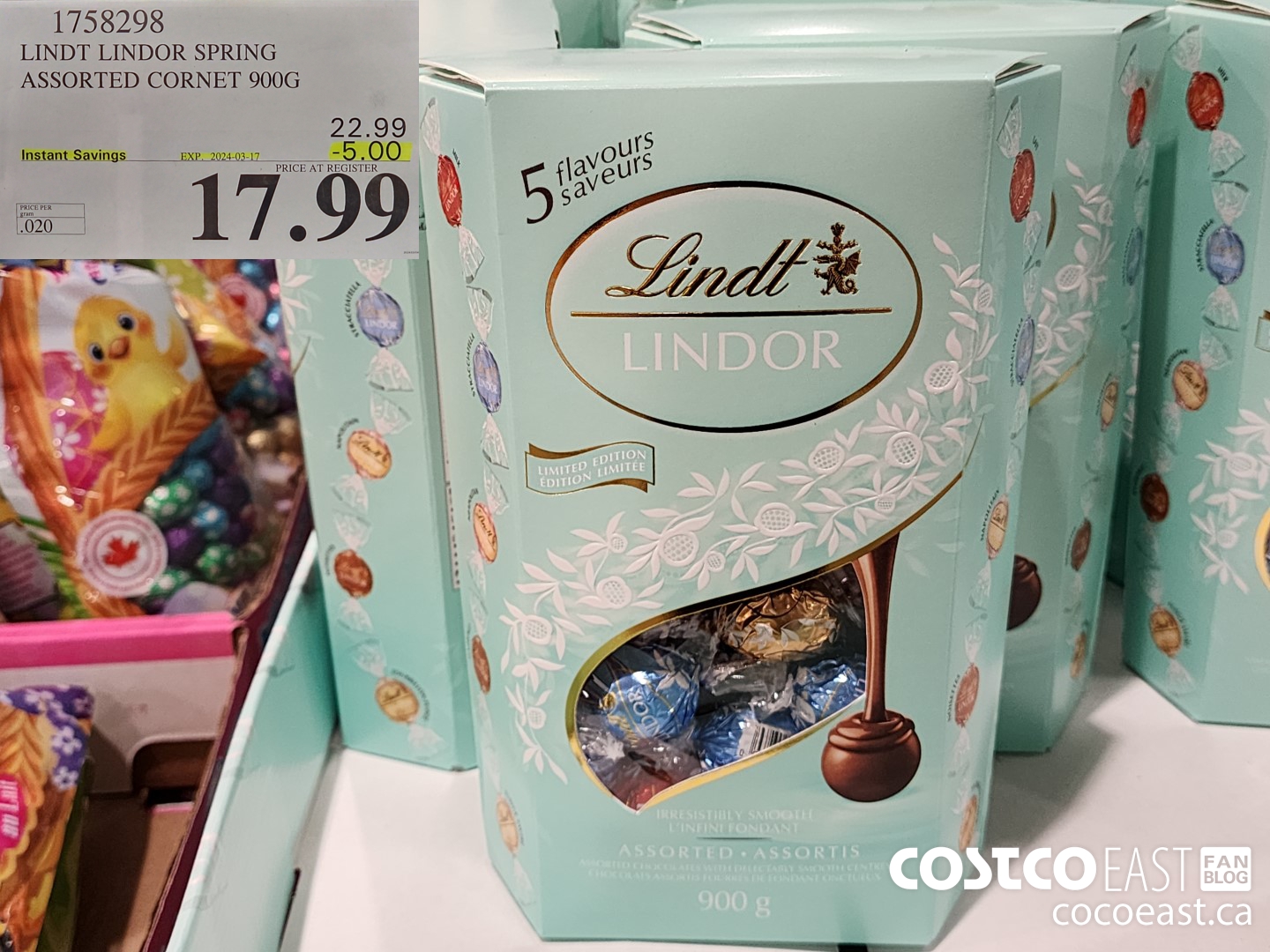 1758298 LINDT LINDOR SPRING ASSORTED CORNET 900G ($5.00 INSTANT SAVINGS EXPIRES ON 2024-03-17) $17.99