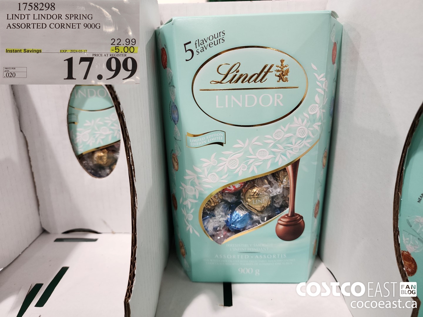 1758298 LINDT LINDOR SPRING ASSORTED CORNET 900G ($5.00 INSTANT SAVINGS EXPIRES ON 2024-03-17) $17.99