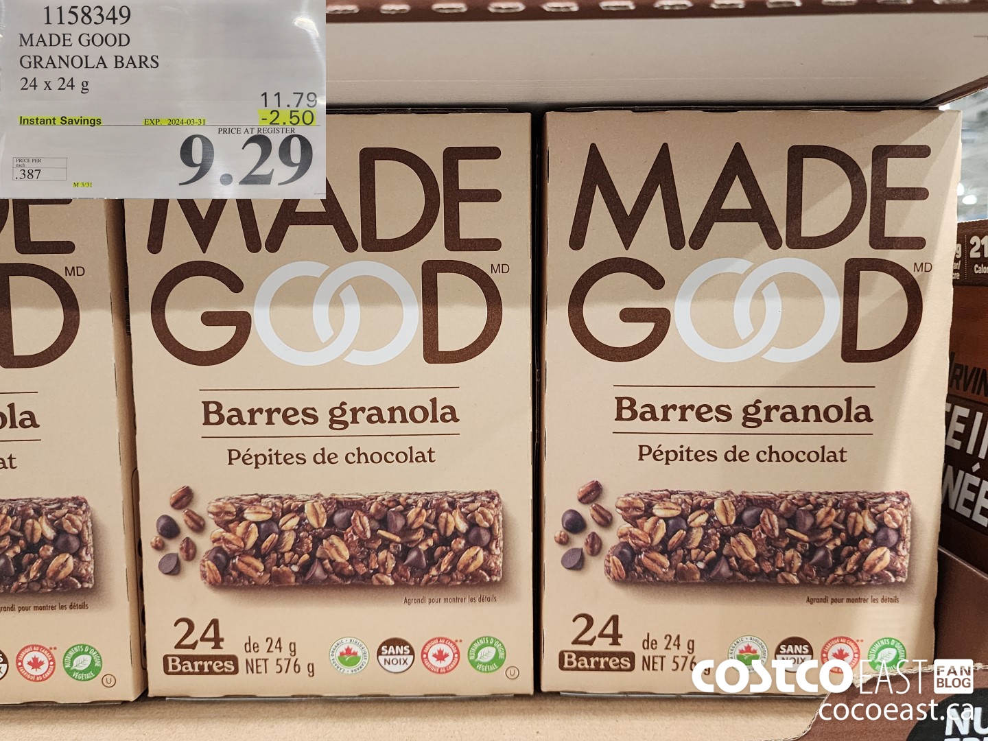 1158349 MADE GOOD GRANOLA BARS 24 X 24G ($2.50 INSTANT SAVINGS EXPIRES ON 2024-03-31) $9.29