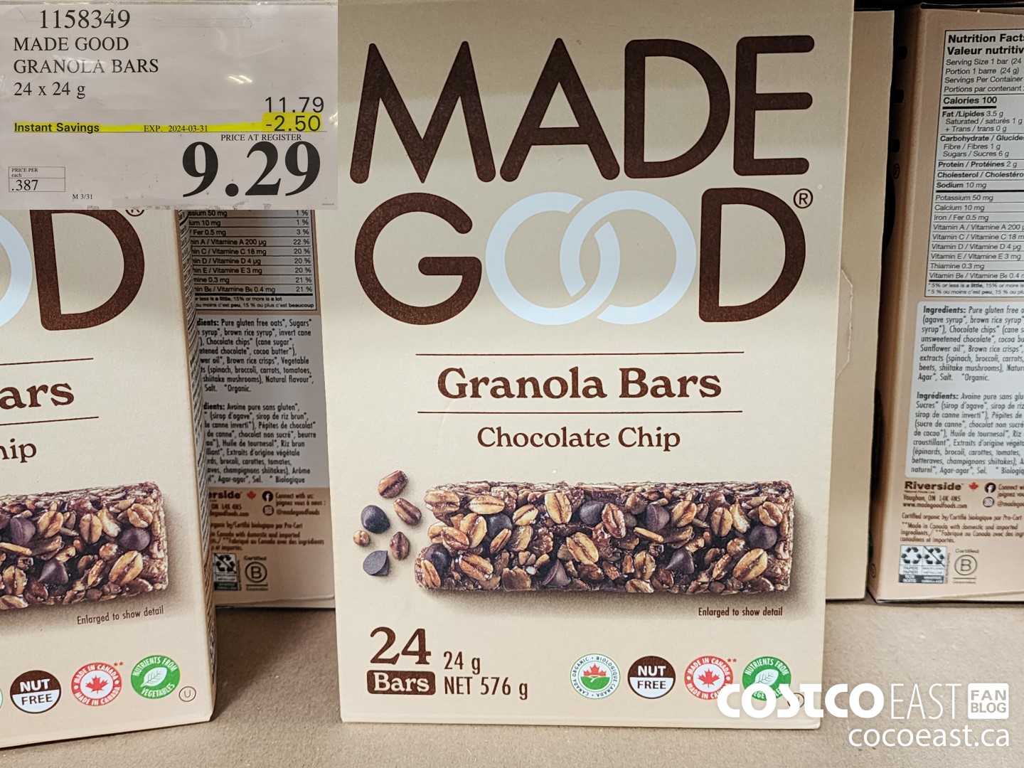 1158349 MADE GOOD GRANOLA BARS 24 X 24G ($2.50 INSTANT SAVINGS EXPIRES ON 2024-03-31) $9.29