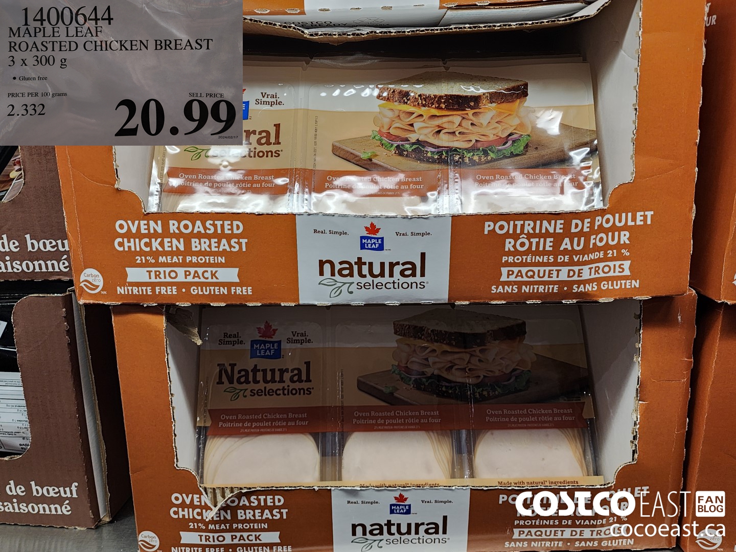 1400644 MAPLE LEAF SLICED CHICKEN BREAST 3 x 300 g $20.99