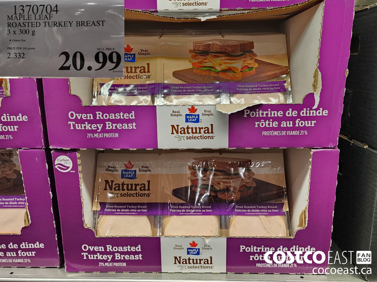 1370704 MAPLE LEAF SLICED TURKEY BREAST 3 x 300 G $20.99