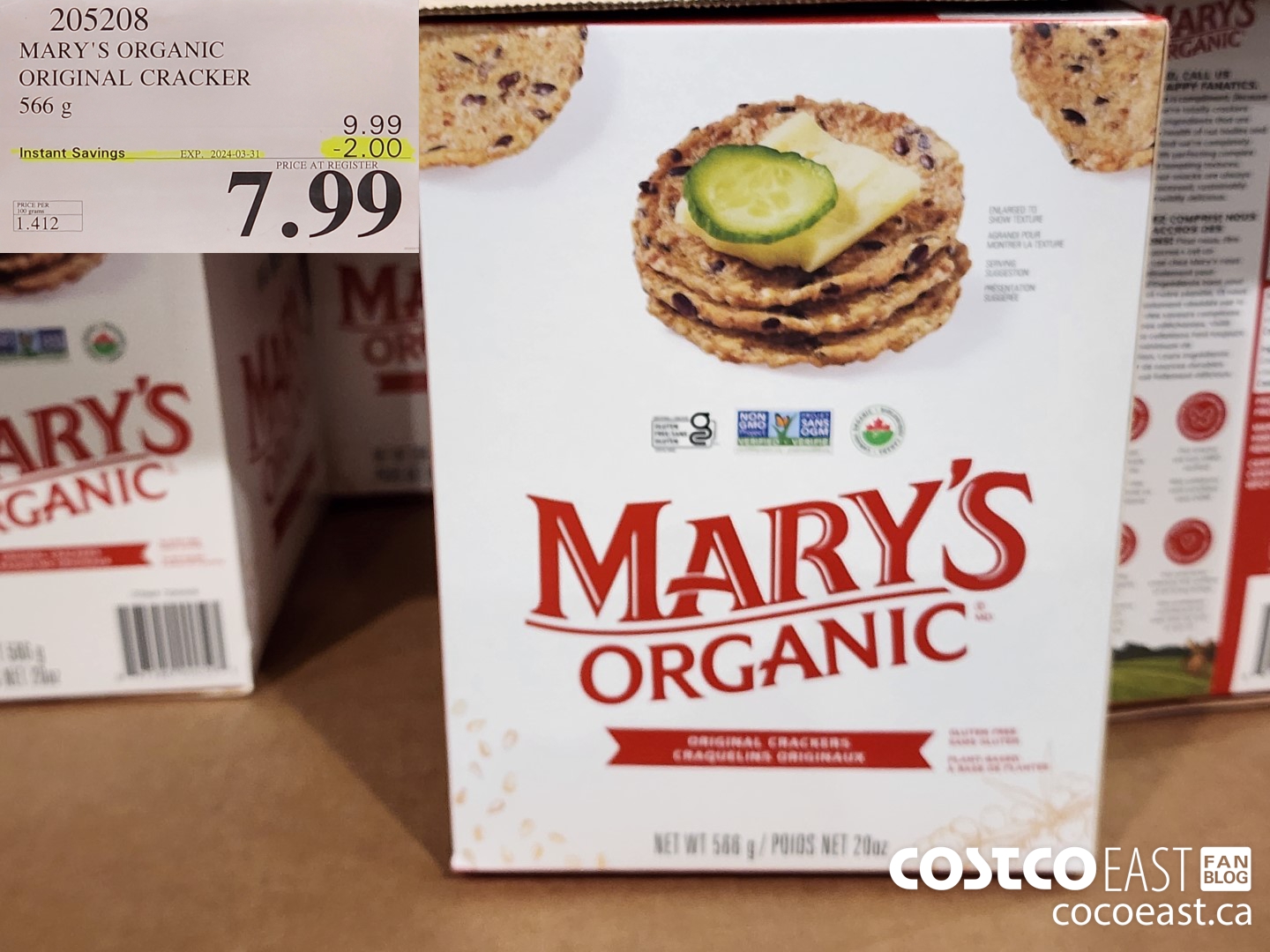 205208 MARY'S ORGANIC ORIGINAL CRACKER 566G ($2.00 INSTANT SAVINGS EXPIRES ON 2024-03-31) $7.99