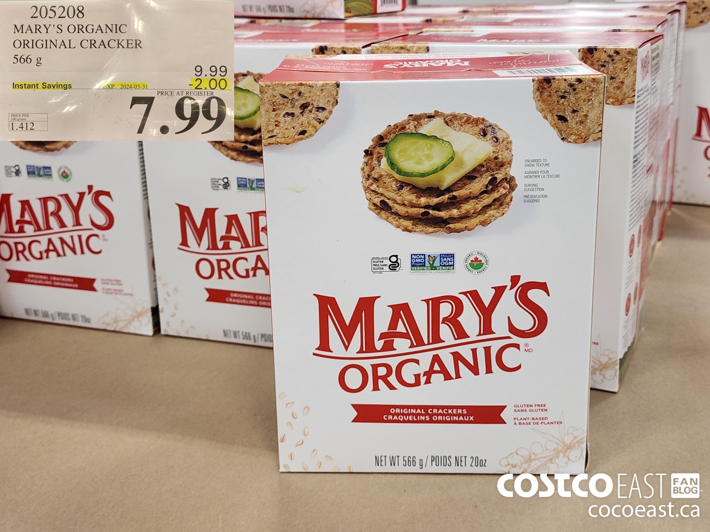 205208 MARY'S ORGANIC ORIGINAL CRACKER 566G ($2.00 INSTANT SAVINGS EXPIRES ON 2024-03-31) $7.99