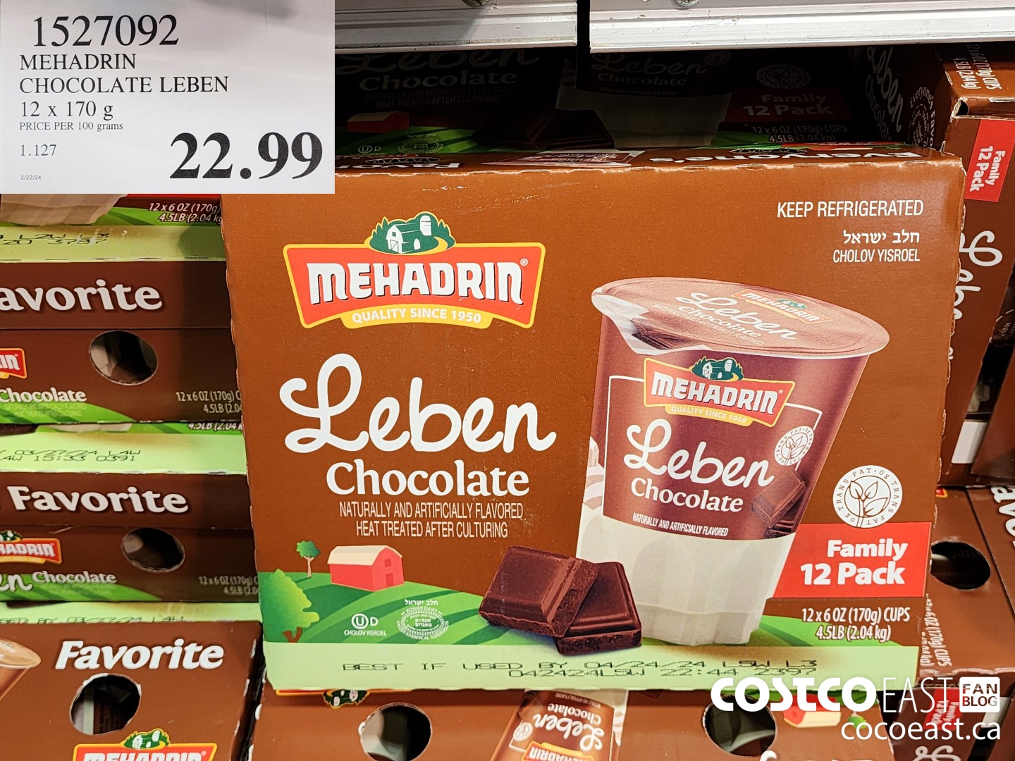 1527092 MEHADRIN CHOCOLATE LEBEN 12 X 170 G $22.99