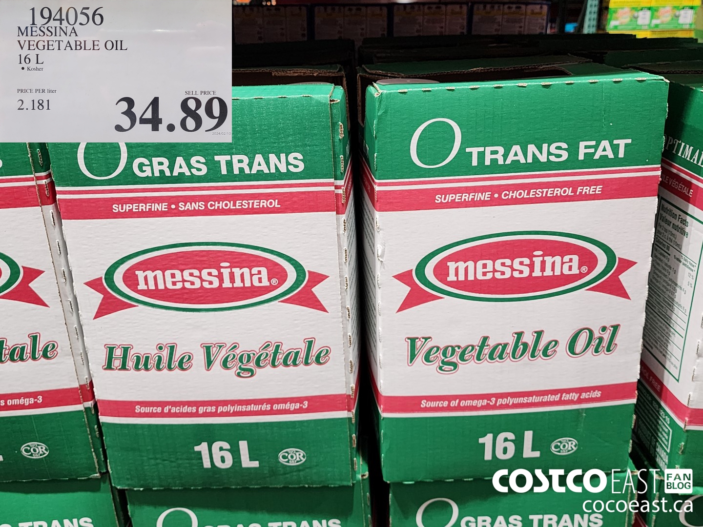 194056 MESSINA VEGETABLE OIL 16 L $34.89